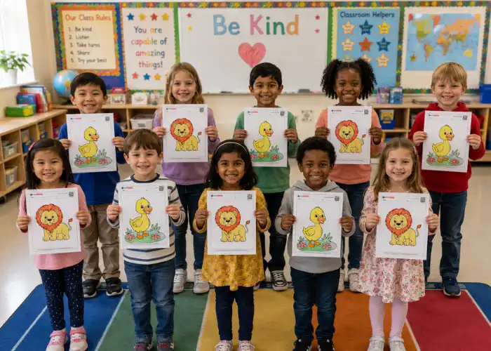 Children enjoying A To Z Worksheet™ coloring pages