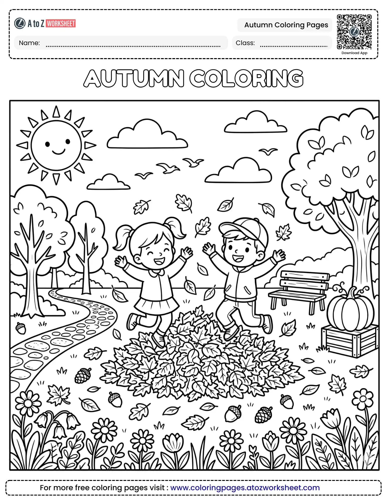 Crisp Fall Foliage Landscape Autumn Coloring Pages For Creative Kids
