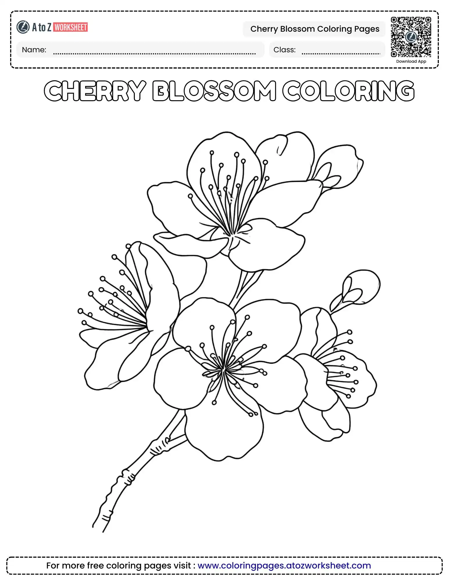 Free Printable Cherry Blossom Coloring Pages Set for Kids