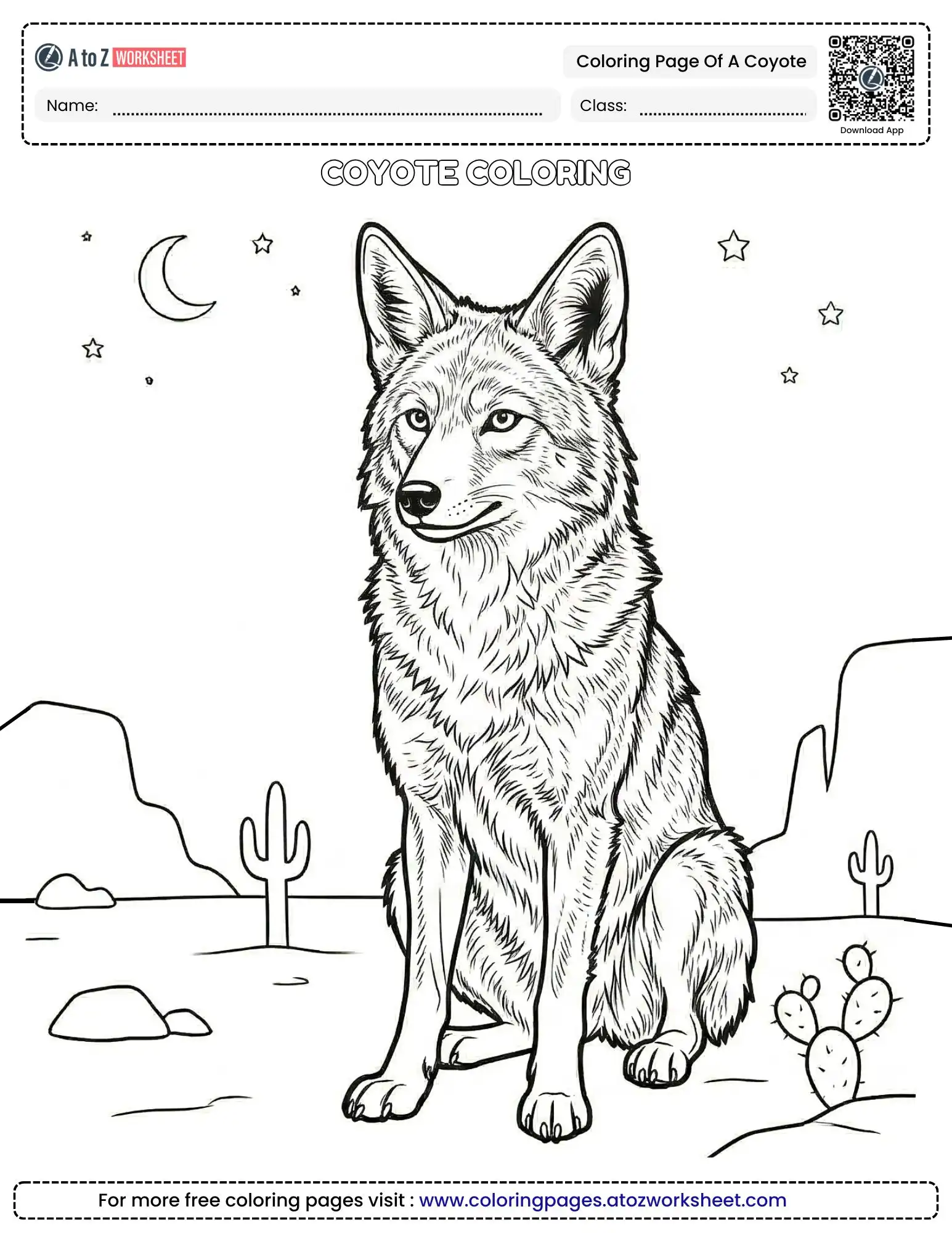 Free Coloring Page Of A Coyote To Print For Creative Discovery