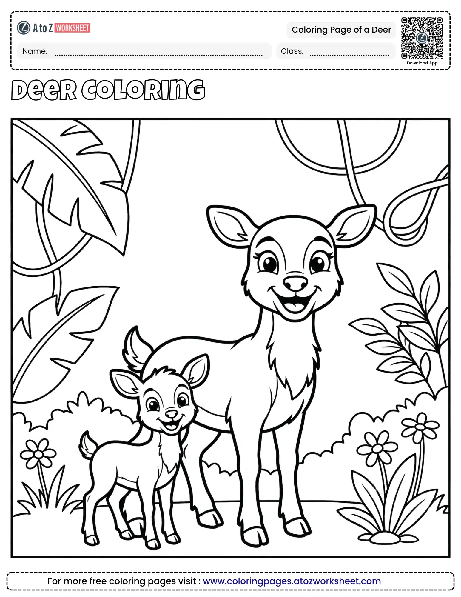 Free Printable Coloring Page of a Deer for Kids