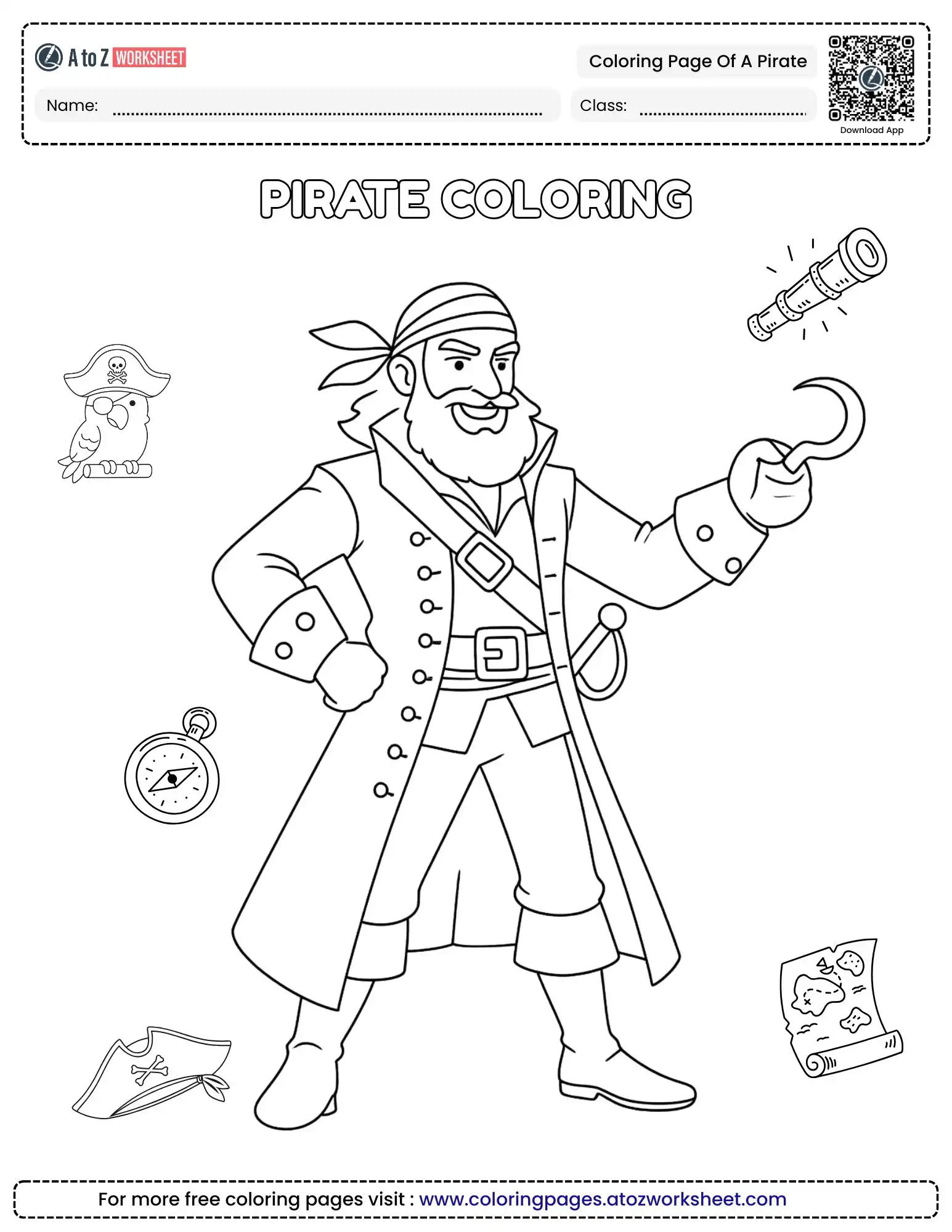Free Coloring Page of a Pirate Printable Pack for Kids | A To Z
