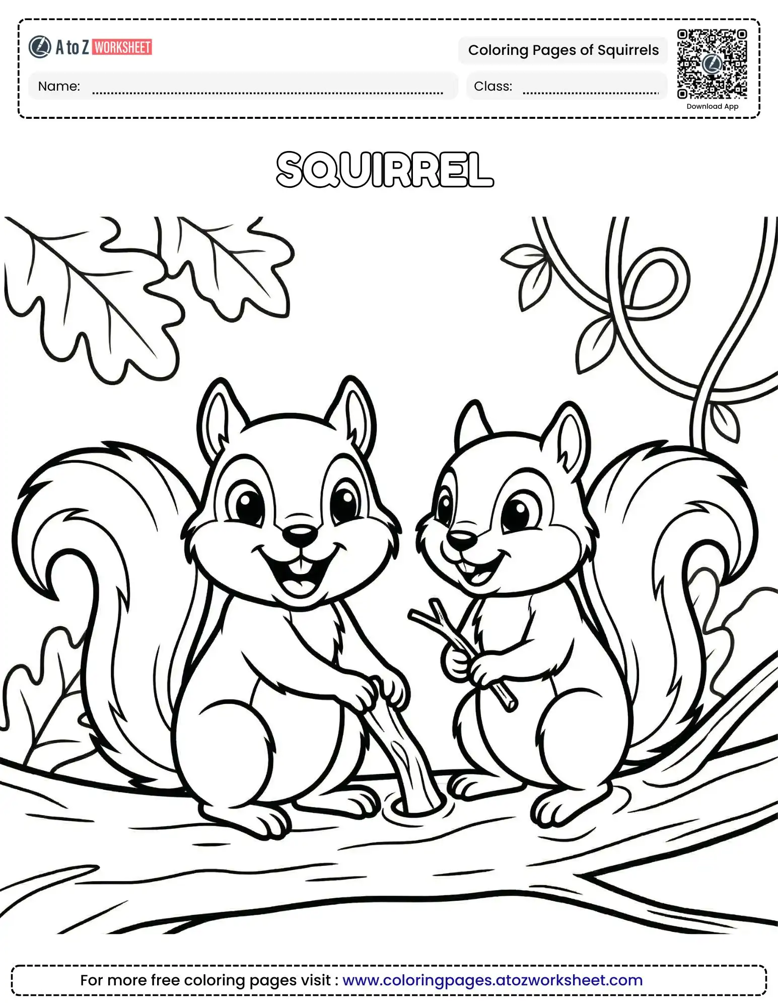 Playful Coloring Pages of Squirrels (Printable PDF)