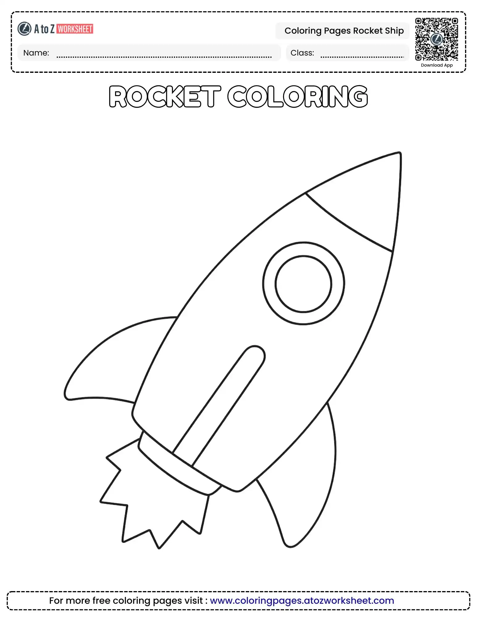 Simple Bold Outline Cosmic Mission Coloring Pages Rocket Ship For Preschoolers and Kindergartners
