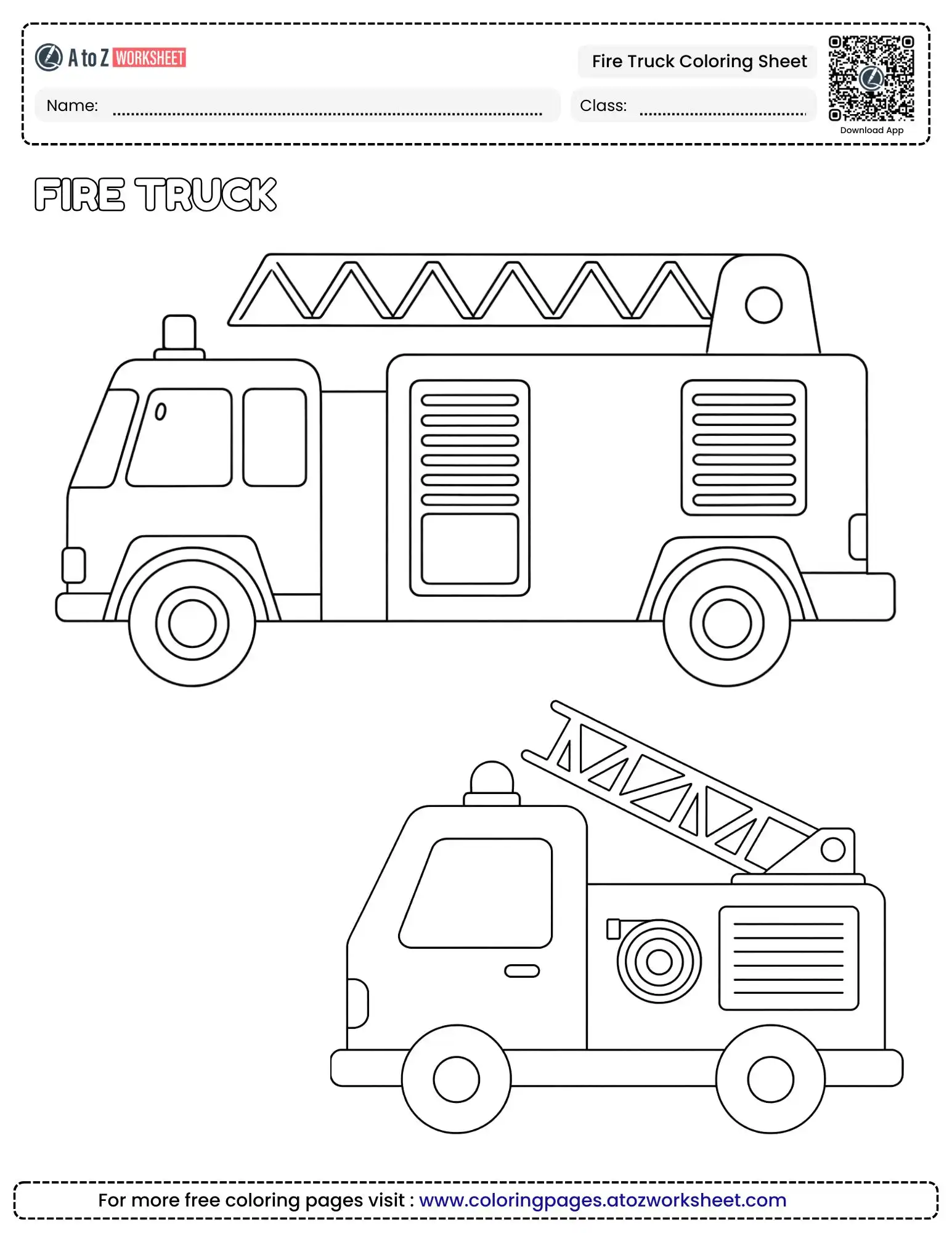 City Emergency Hero Fire Truck Coloring Sheet For Preschool and Kindergarten Crafts