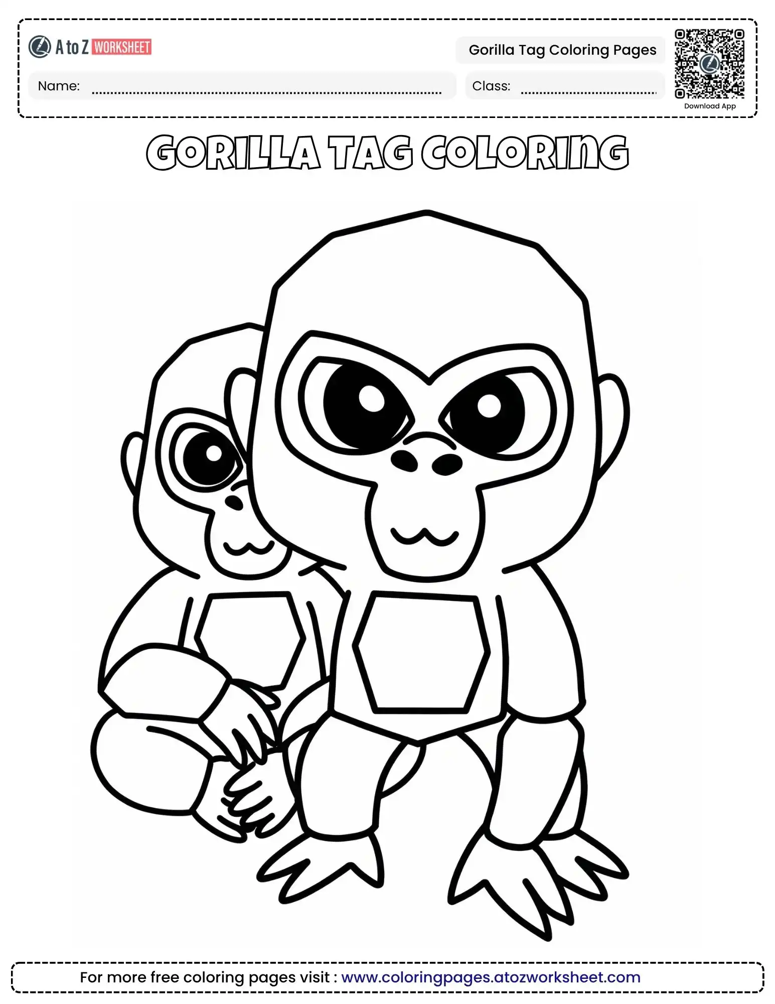 two friendly gorilla tag characters standing together coloring sheet