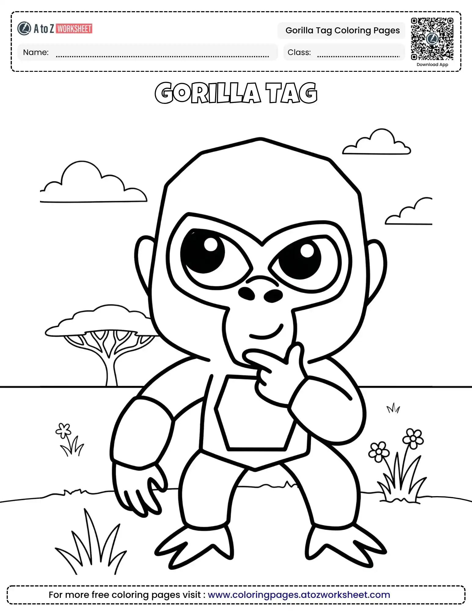 curious gorilla tag avatar exploring outdoors nature map coloring page