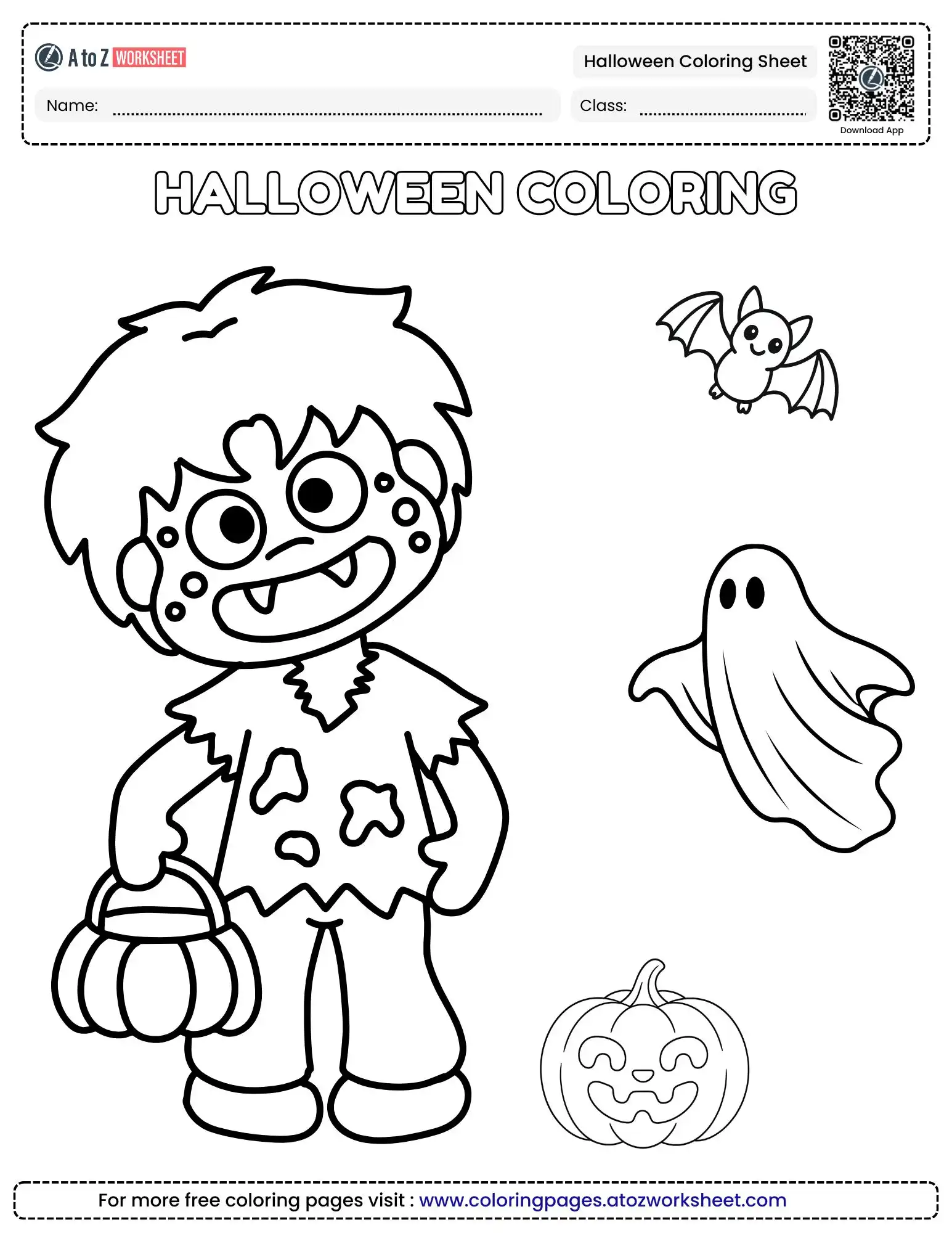 Simple Thick Outline Fall Holiday Halloween Coloring Sheet For