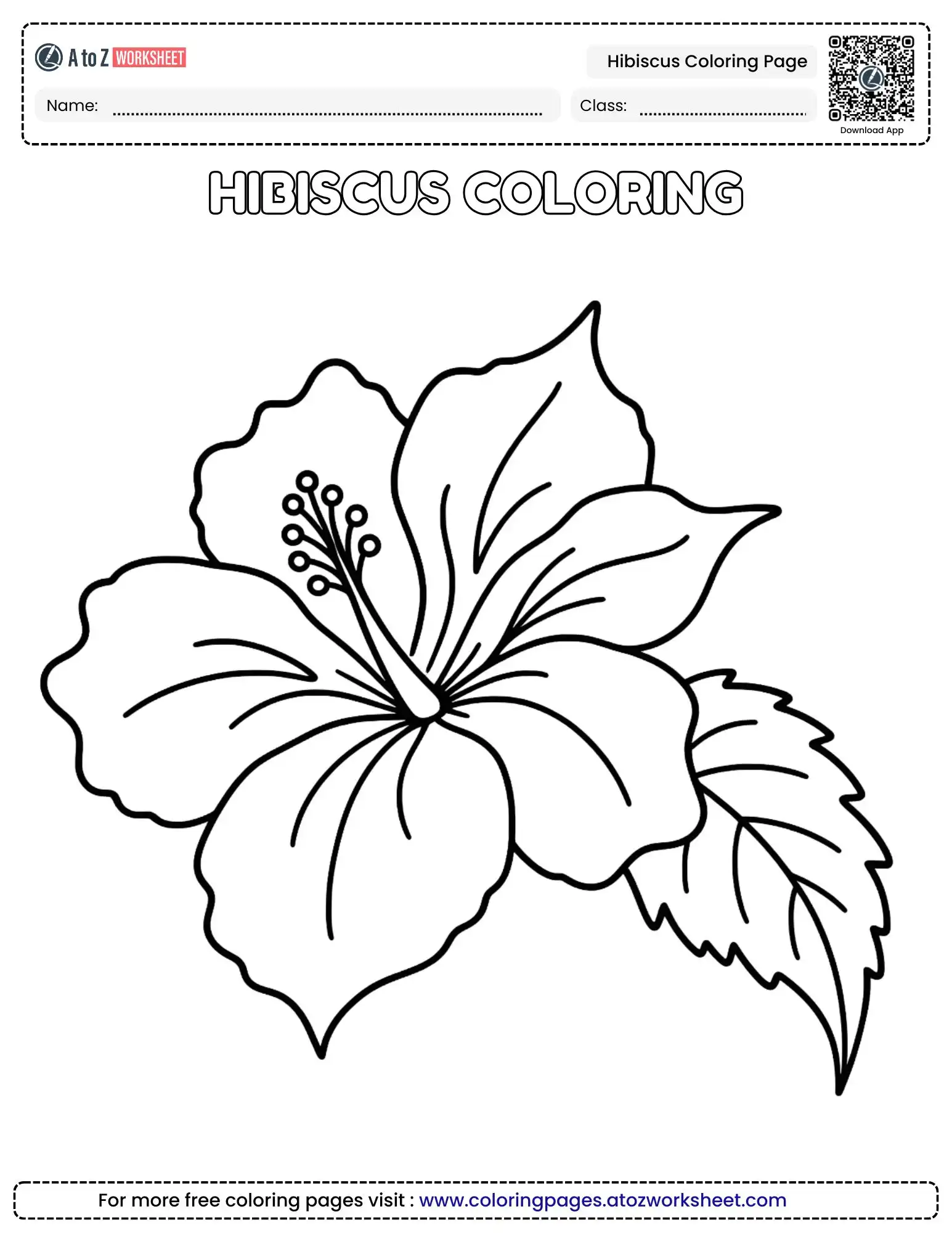 Hibiscus Coloring Page For Kids (Free PDF)
