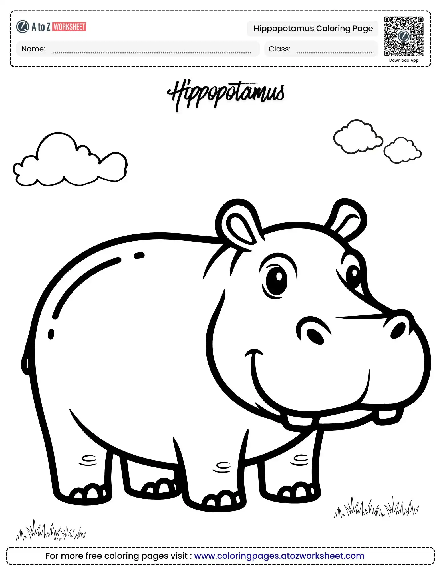 Adventure With This Free Hippopotamus Coloring Page