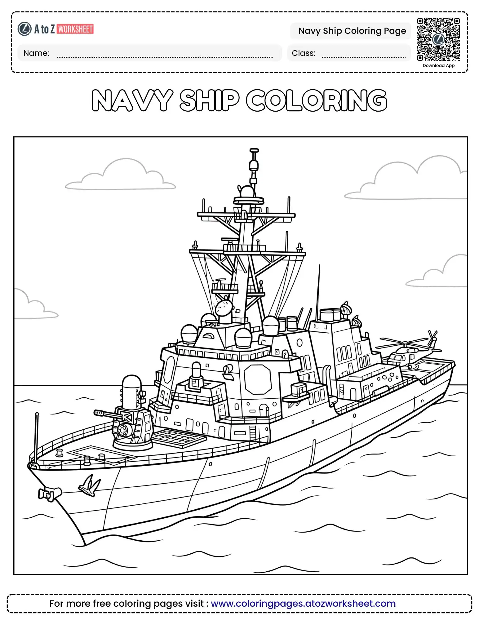 Free Printable Modern Guided Missile Cruiser Navy Ship Coloring Page For Kids