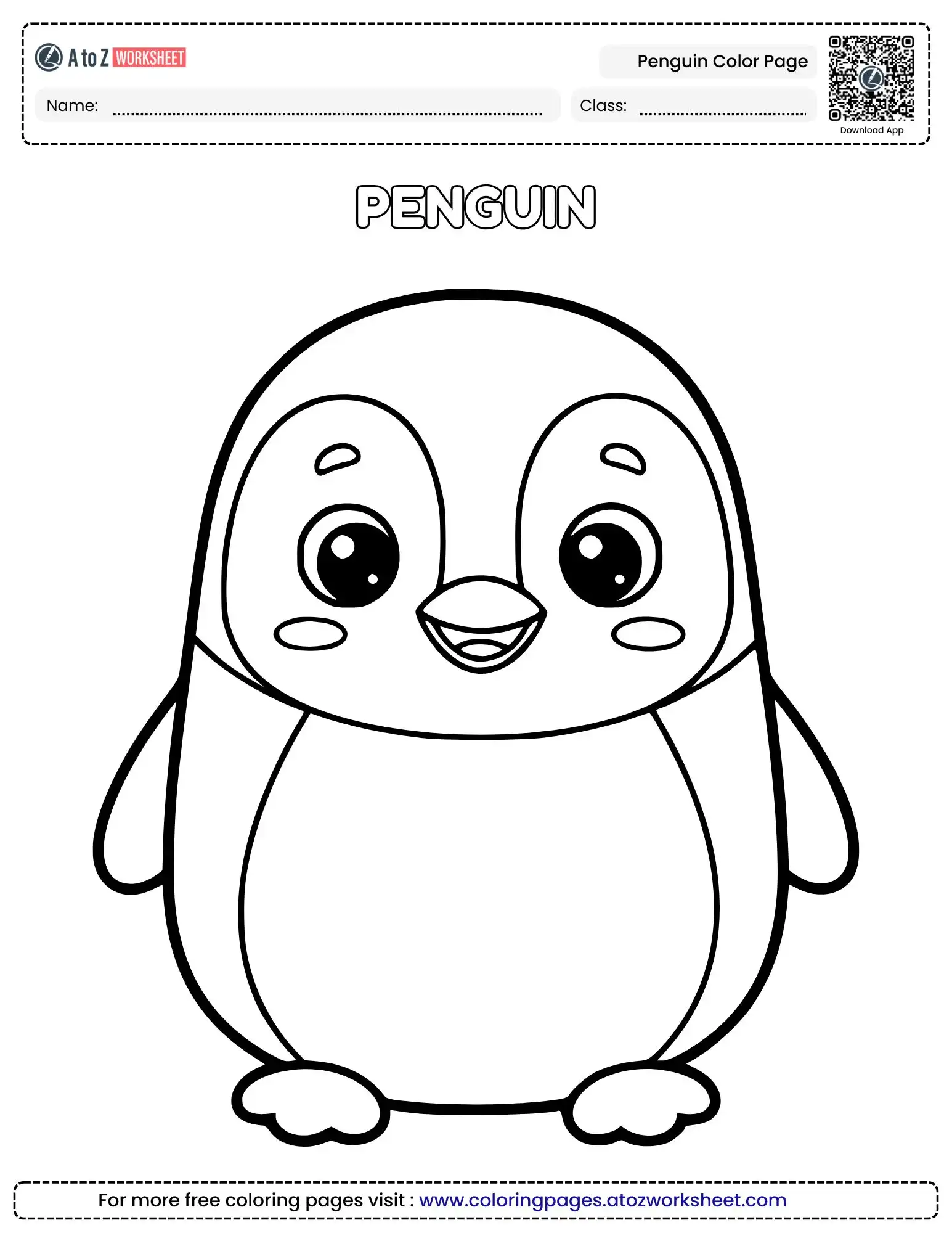 Easy Penguin Color Page for Kids in Printable PDF