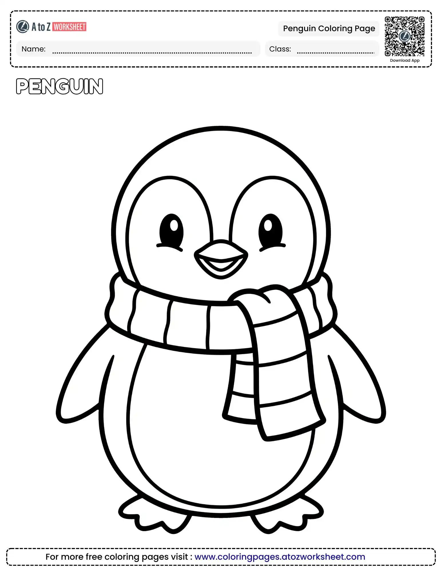 Printable Penguin Coloring Page with Cute Winter Scarf
