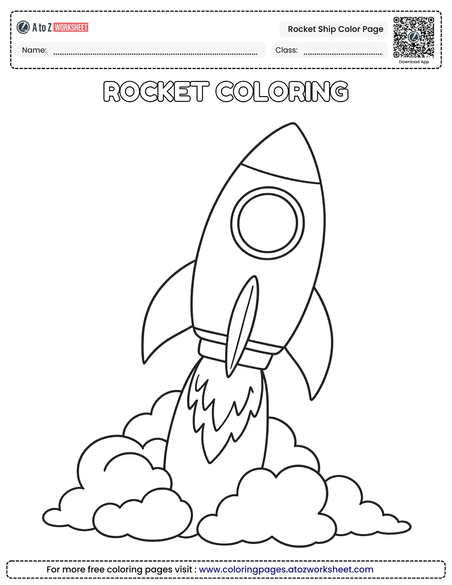 Free Printable Vertical Ascent Rocket Ship Color Page For Kids