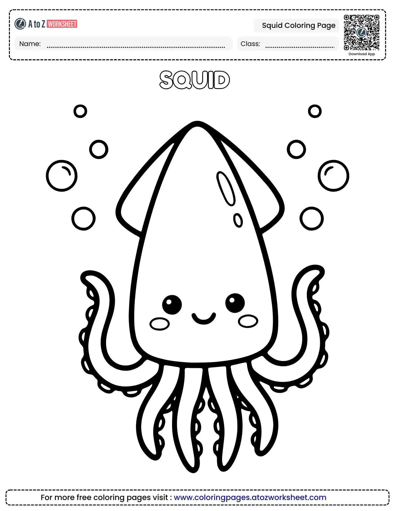 Cute Floating Lagoon Baby Squid Coloring Page For Kids Craft | A To Z ...