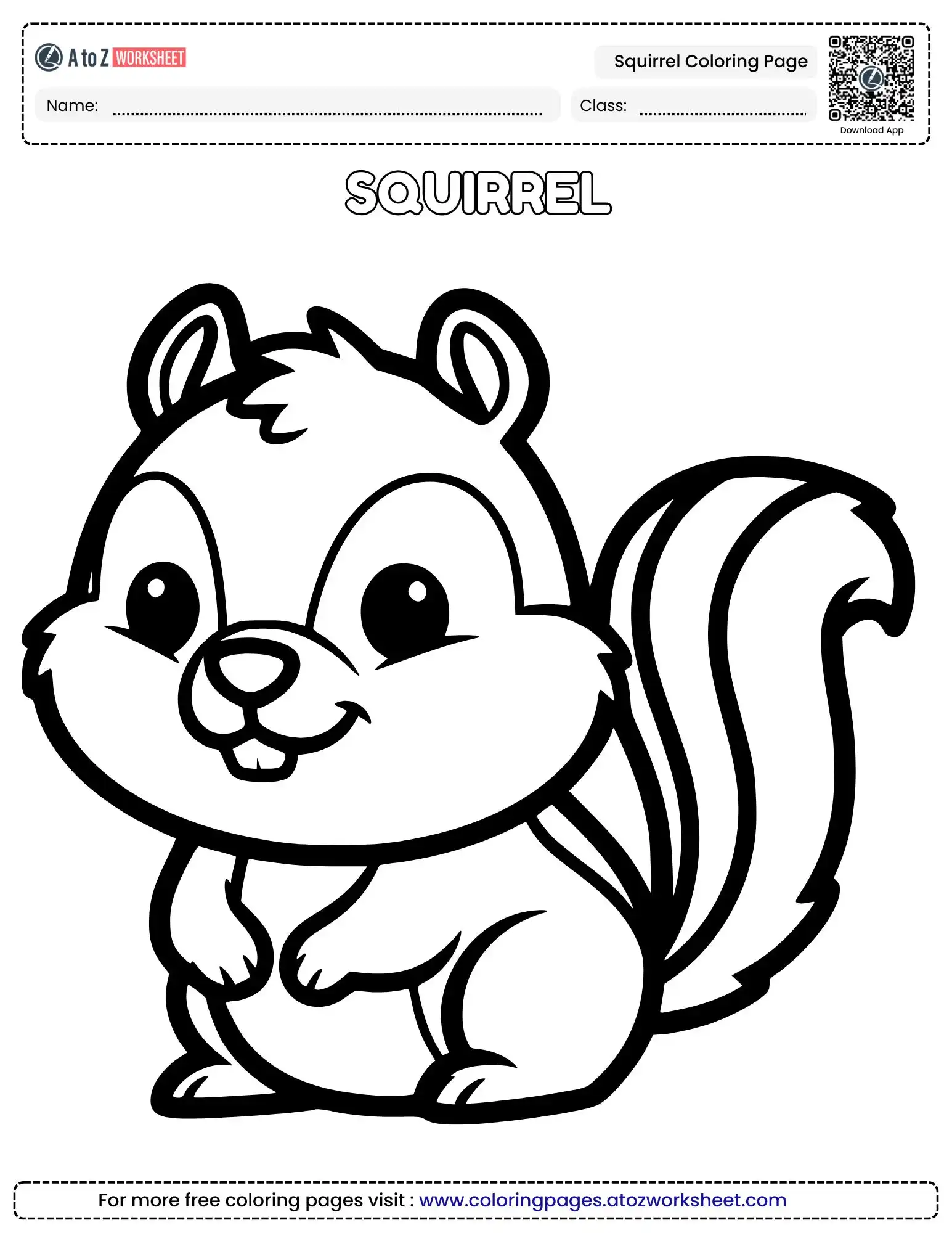 Printable Cute Squirrel Coloring Page for Home and School