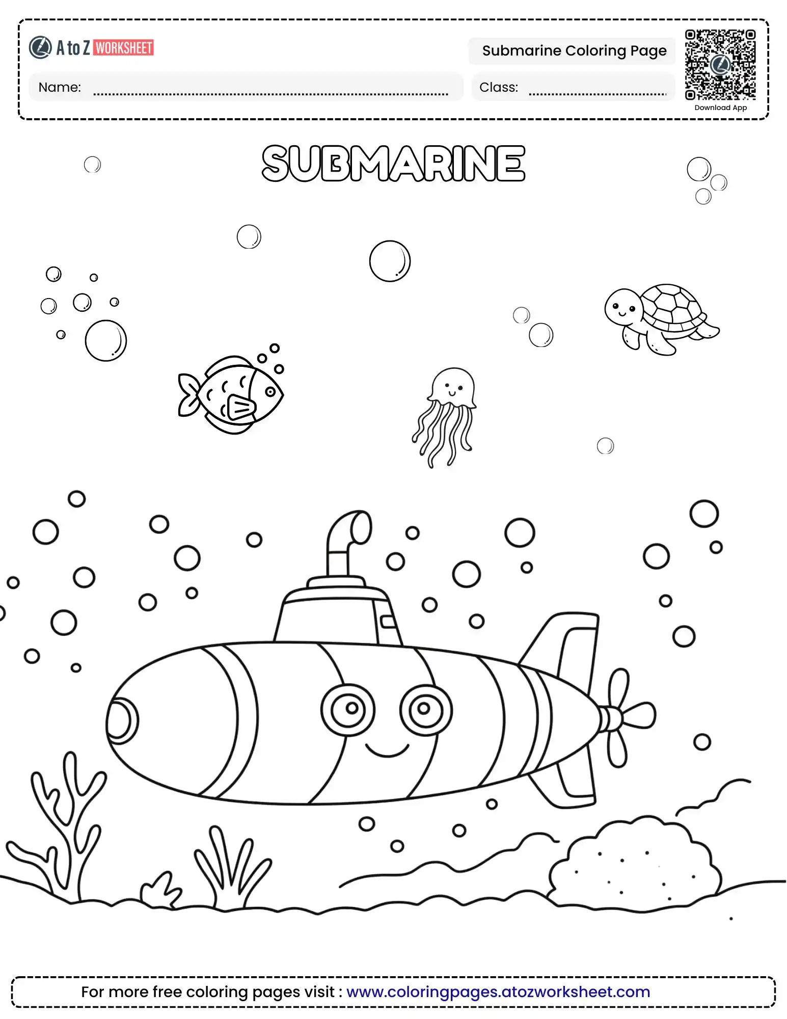 Free Printable Research Vessel Submarine Coloring Page For Kids And Toddlers