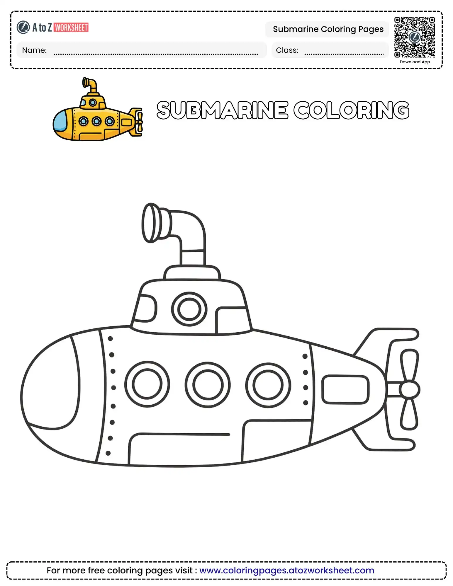 Crisp Bold Outline Conning Tower Submarine Coloring Pages For Creative Kids (Free PDF)