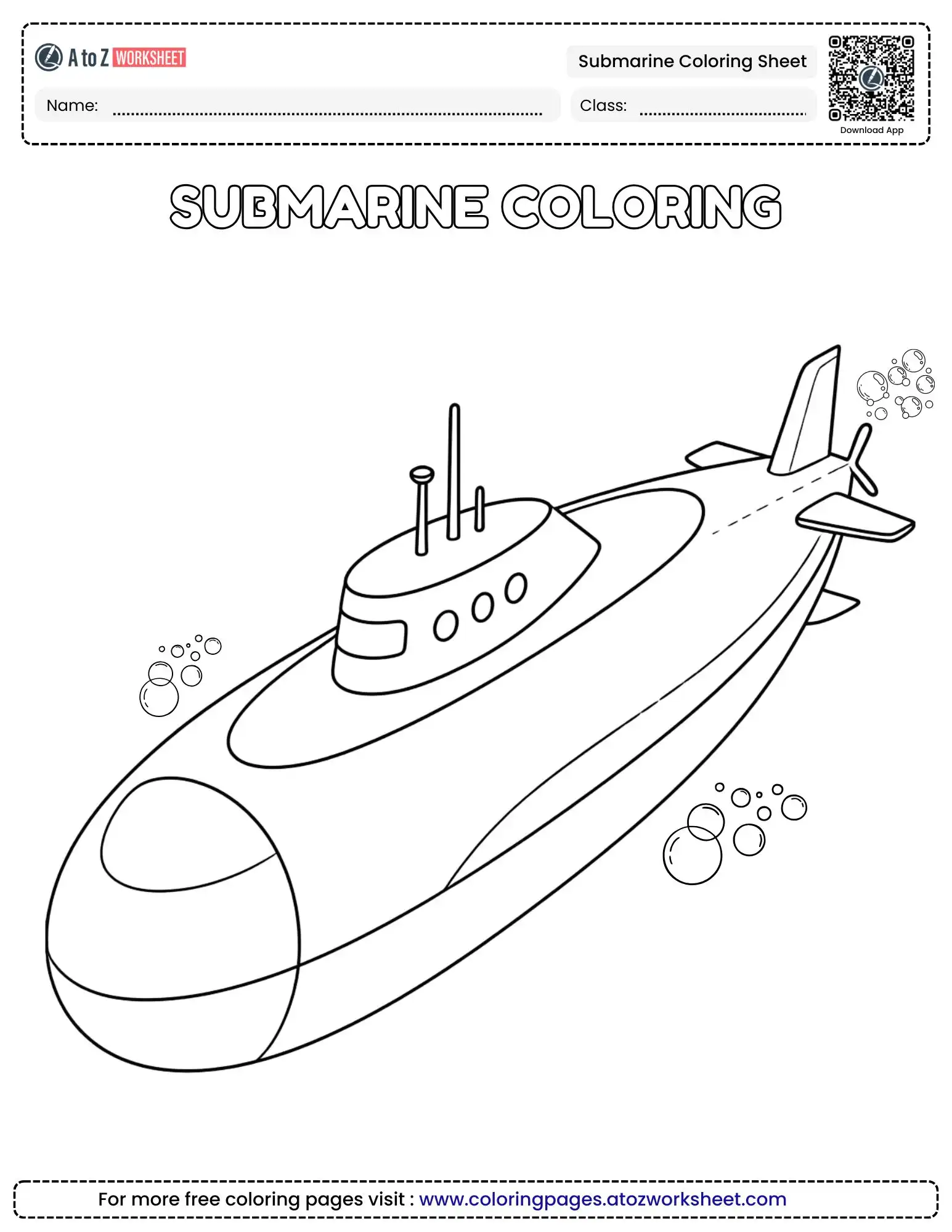 Free Printable Fine Motor Marine Science Submarine Coloring Sheet For Classrooms