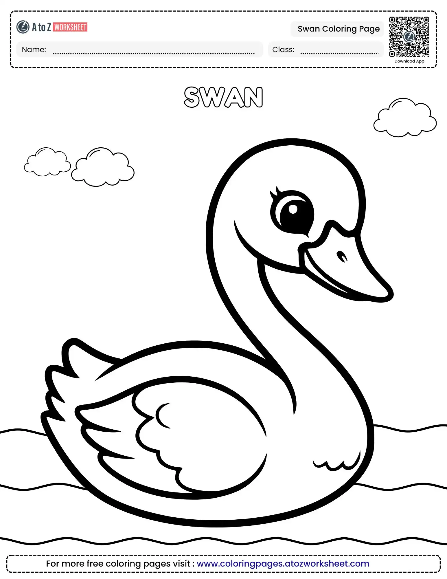 Free Swan Coloring Page for Kids (Printable PDF)