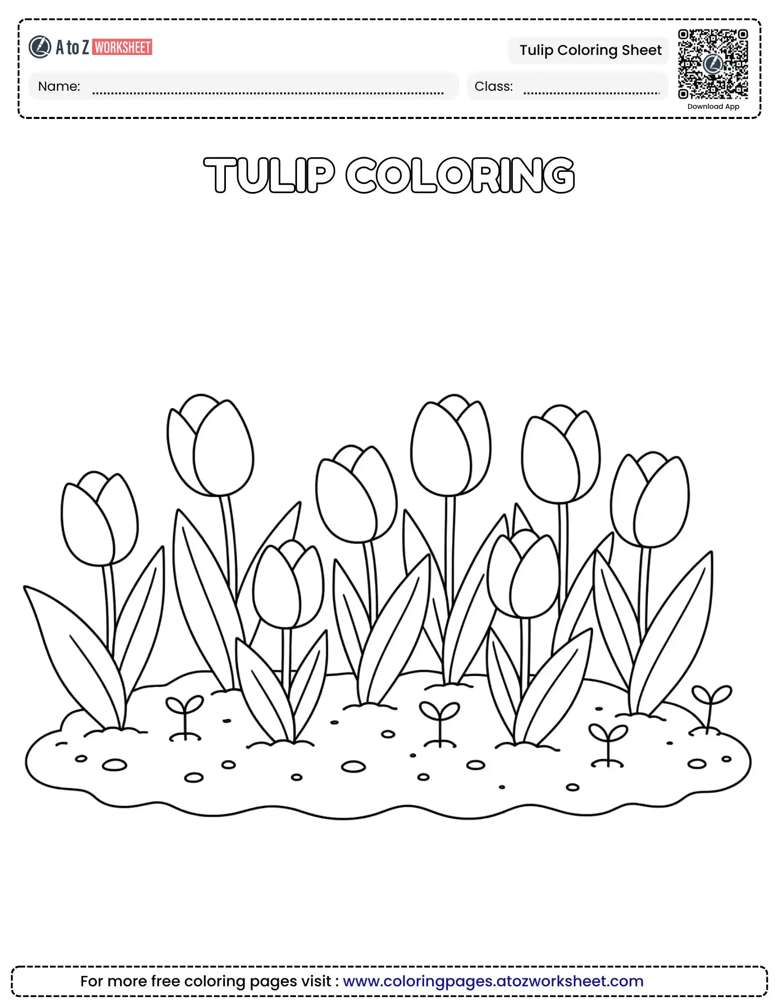 Cute Tulip Coloring Sheet Garden Bloom Free PDF