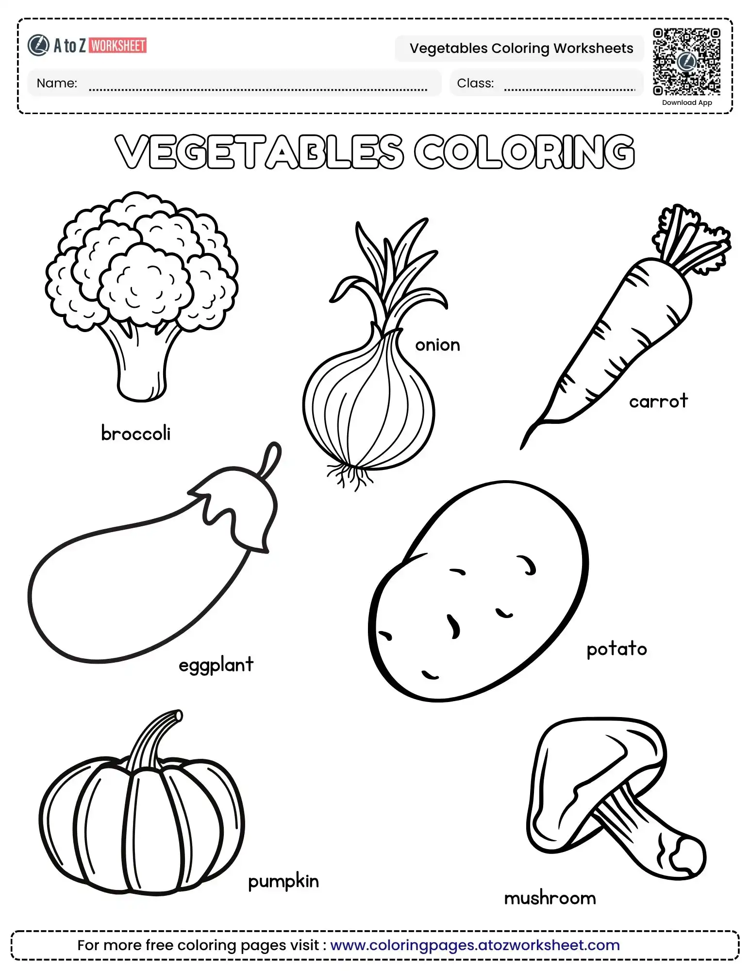 Free Printable Vegetables Coloring Worksheets for Kids