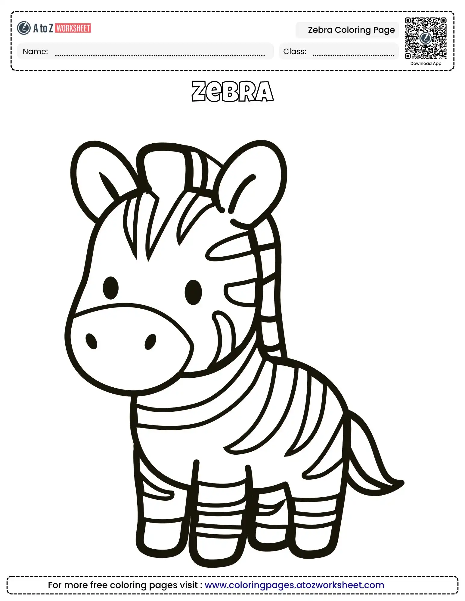 Free Zebra Coloring Page To Print For Kids
