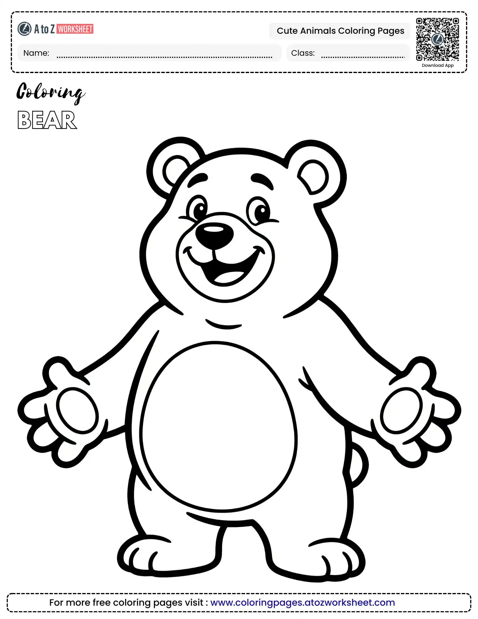 cute animals coloring pages featuring a standing bear with open arms