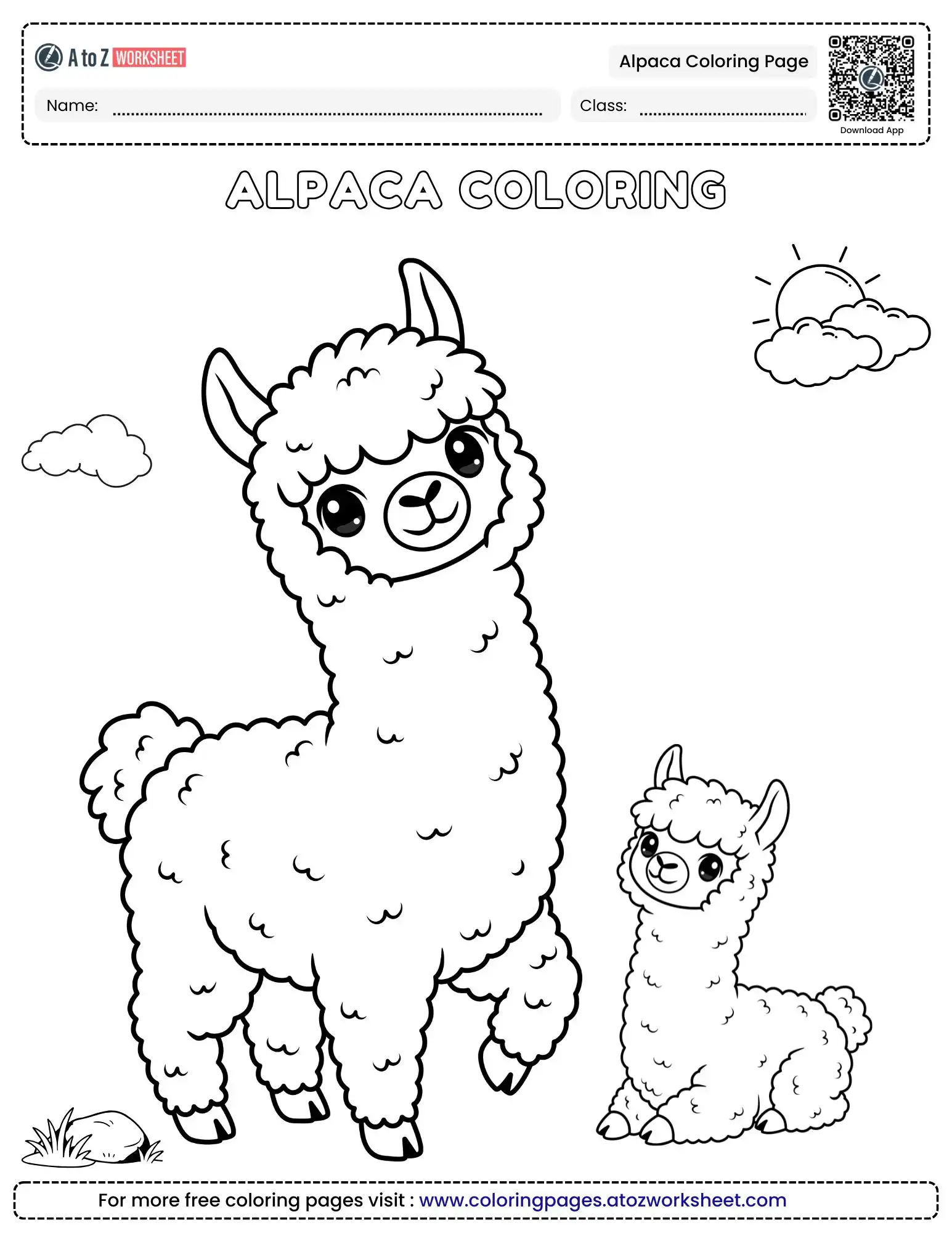 alpaca-coloring-page cute fluffy alpaca coloring page for kids to print