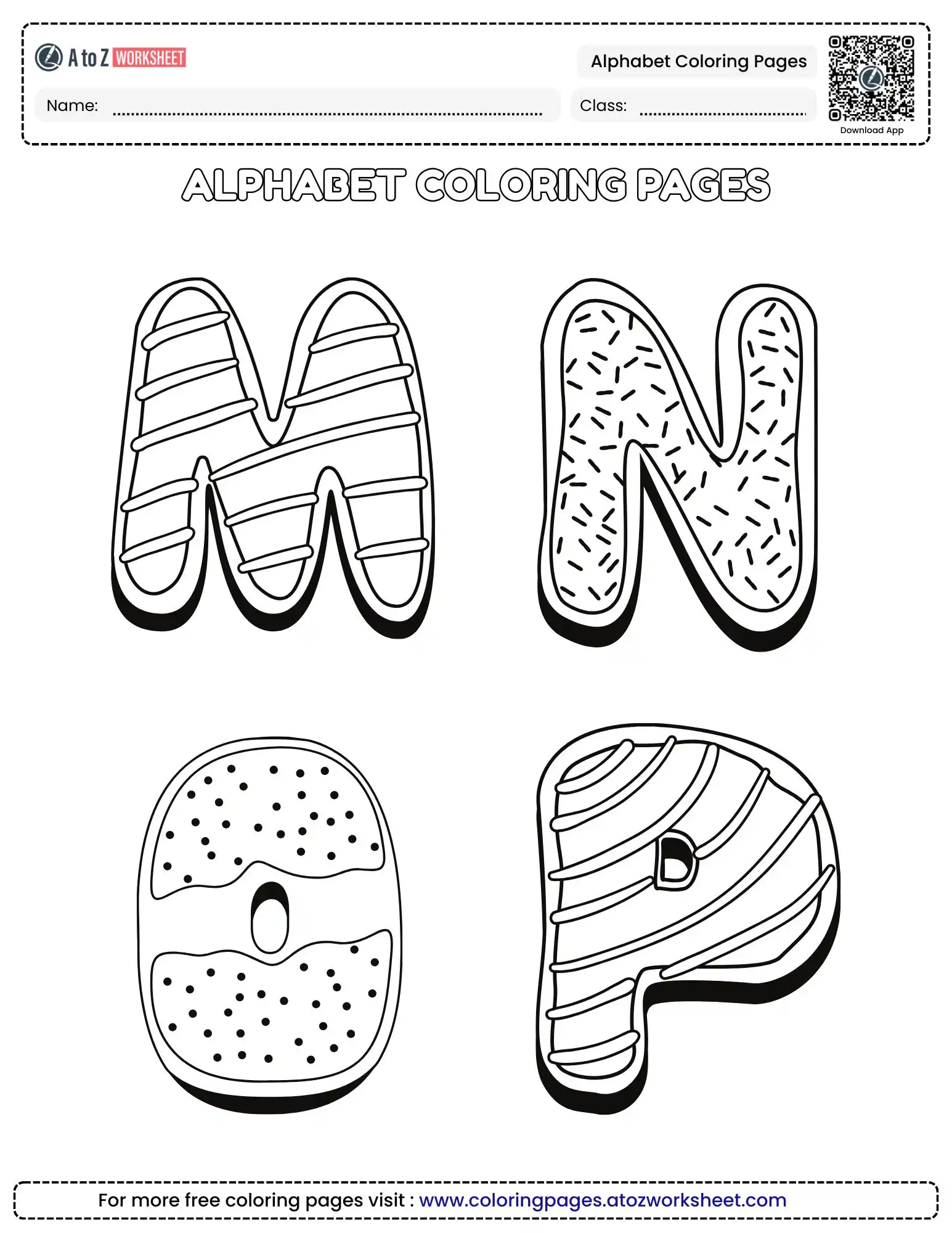 alphabet coloring pages with letters m n o and p
