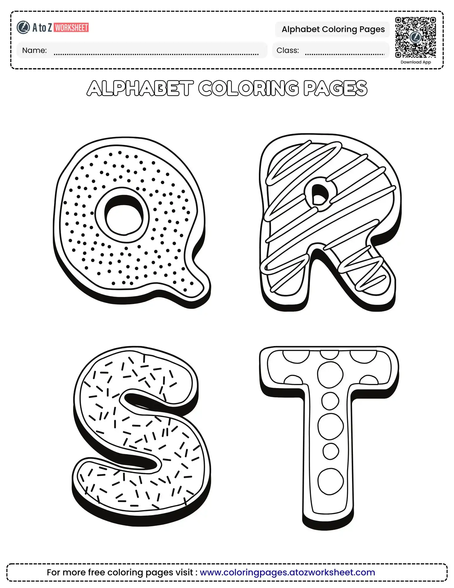 alphabet coloring pages for kids q r s and t