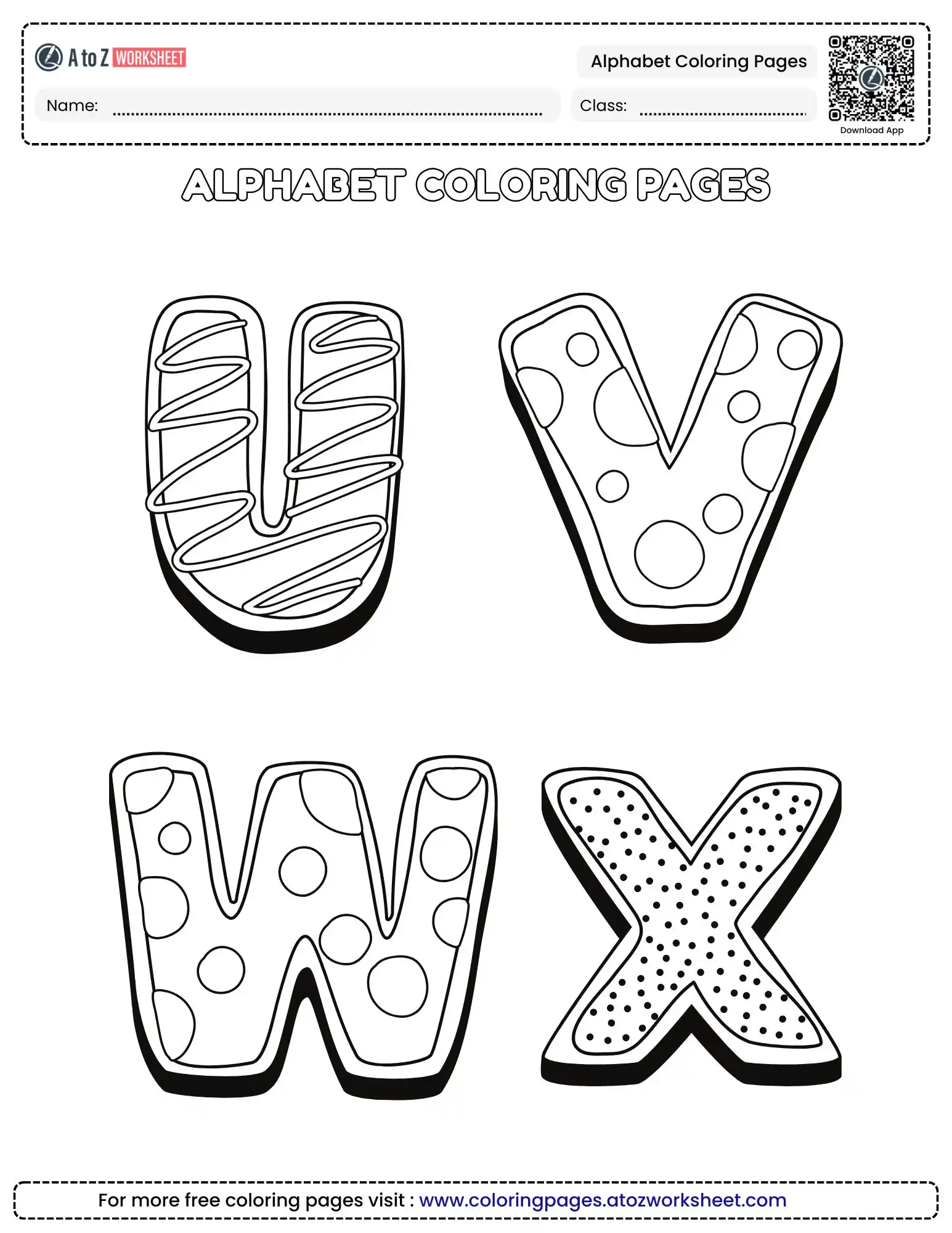 alphabet coloring pages letters u v w and x