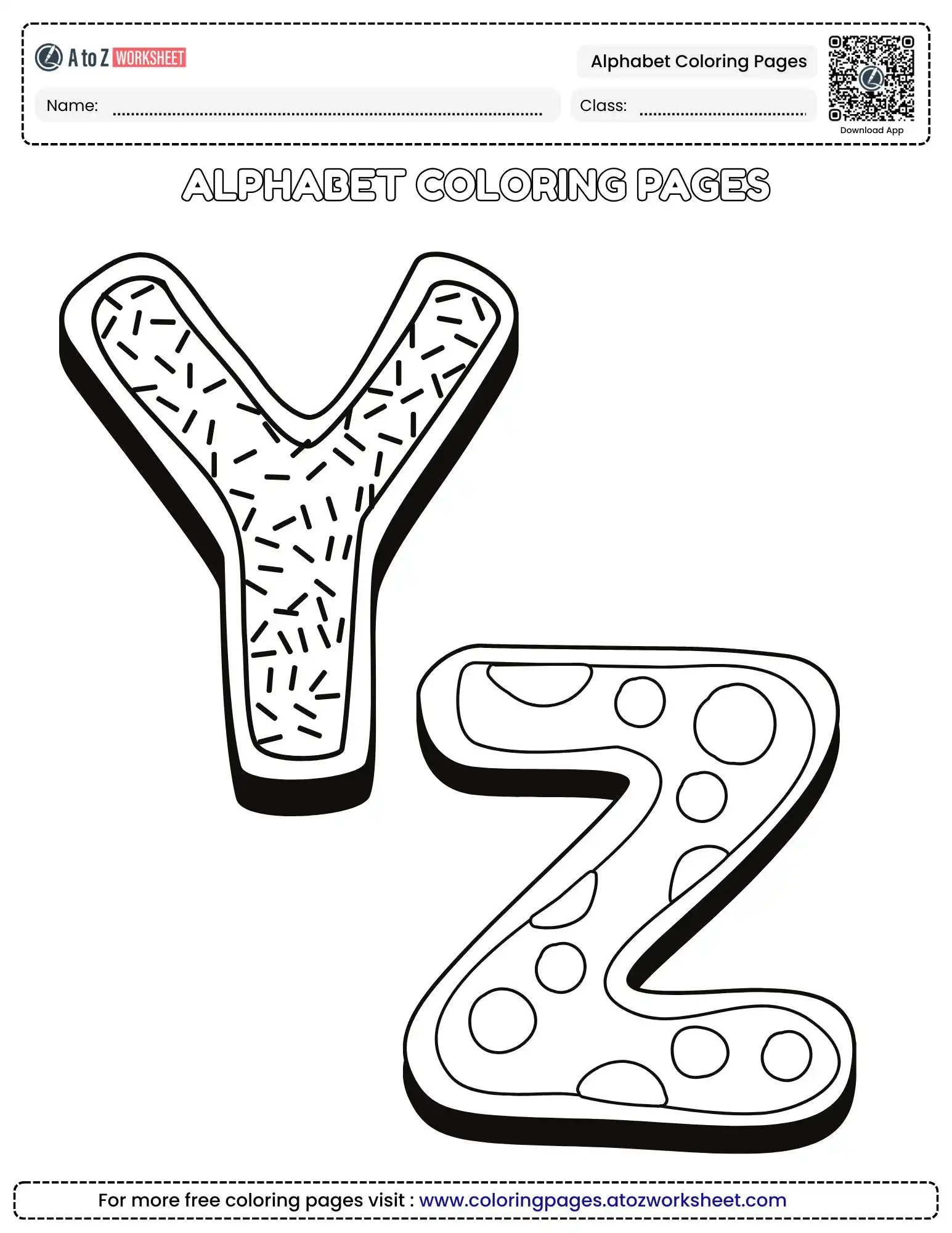 alphabet coloring pages final letters y and z