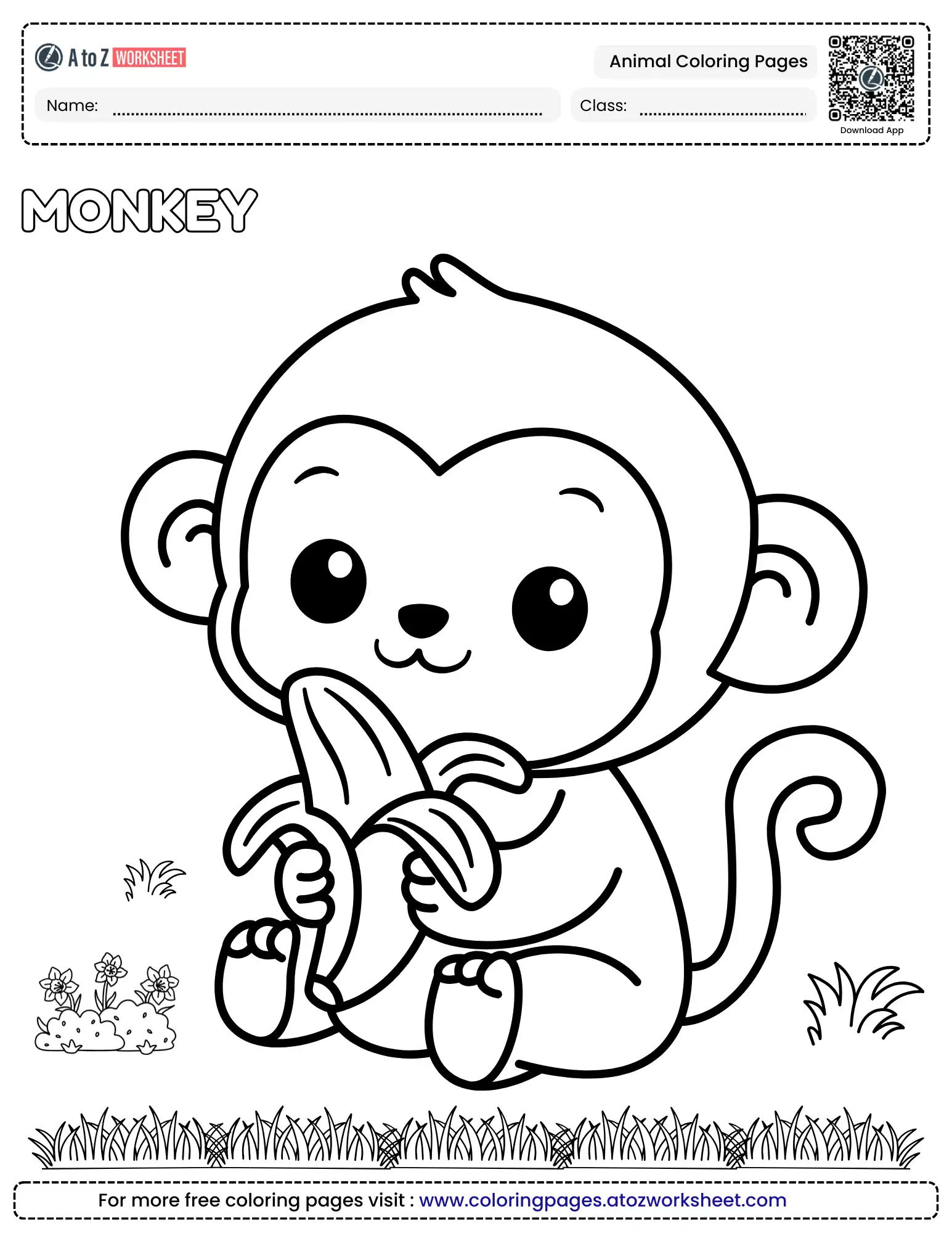 monkey animal coloring pages for kids