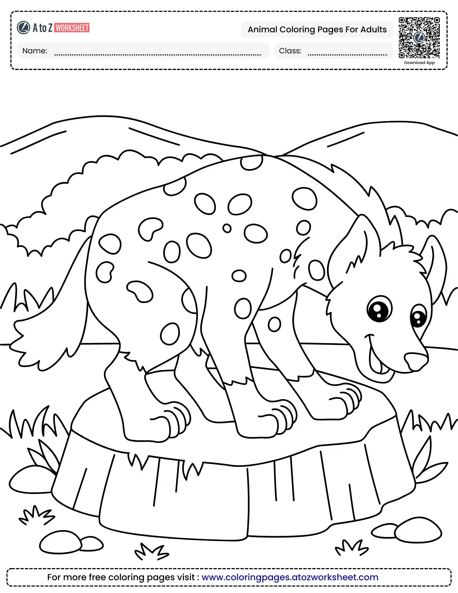 Free Printable Animal Coloring Pages for Adults to Enhance Focus 2 animal coloring pages for adults featuring a spotted hyena standing on a rock