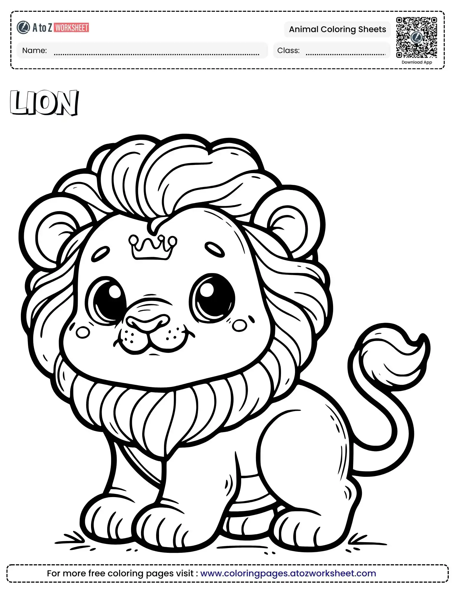 animal coloring sheets featuring a cute lion with a tiny crown