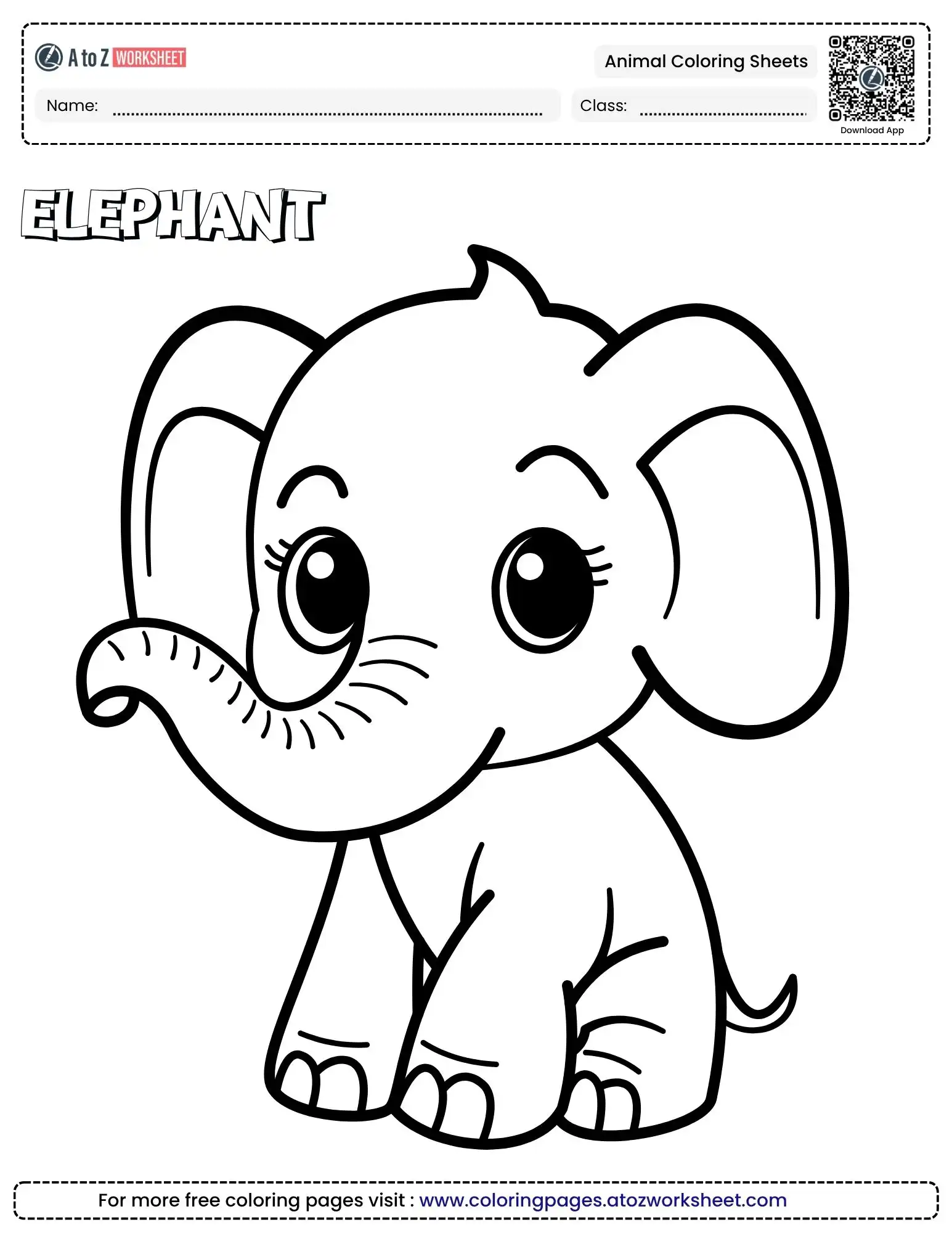 animal coloring sheets showing a happy baby elephant with large ears