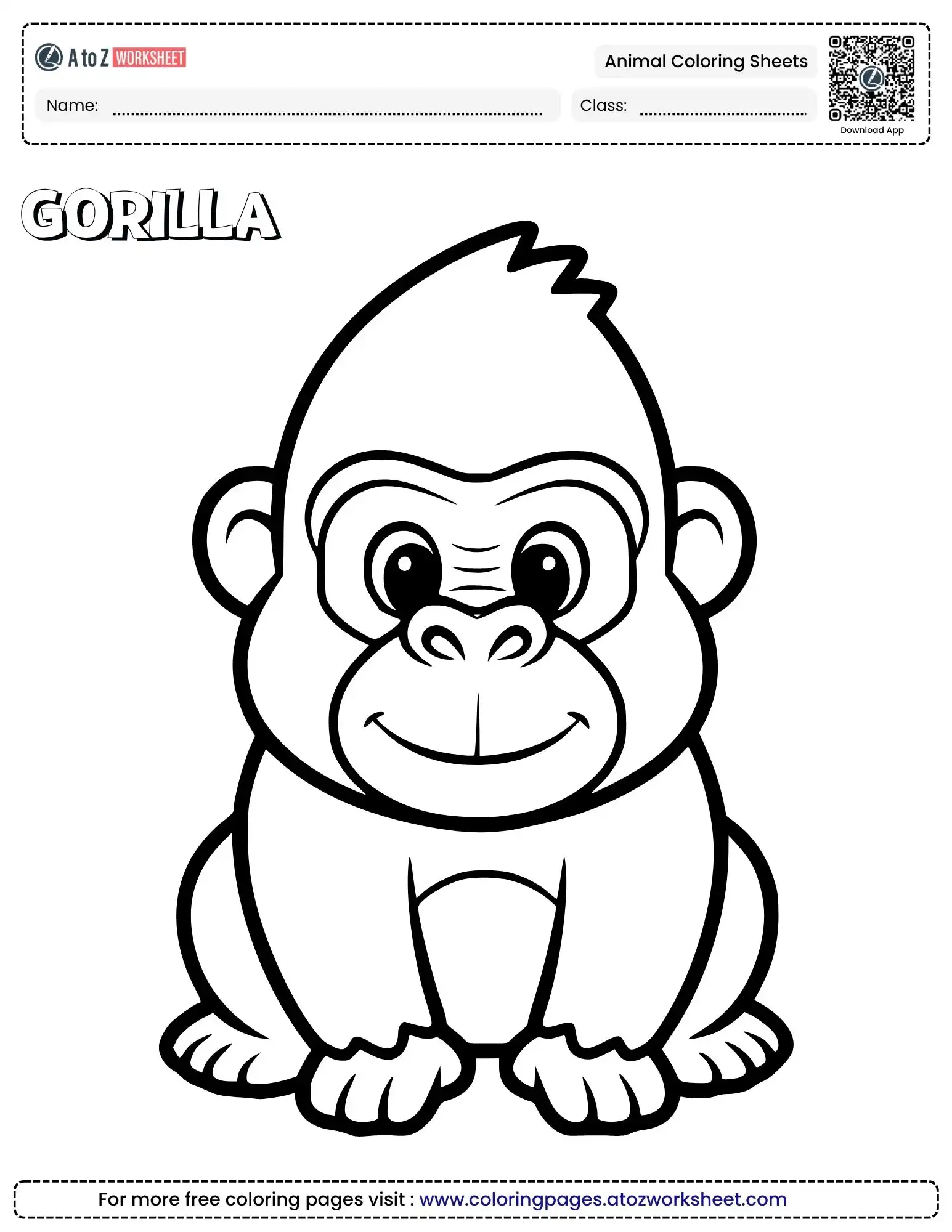 animal coloring sheets featuring a joyful sitting gorilla