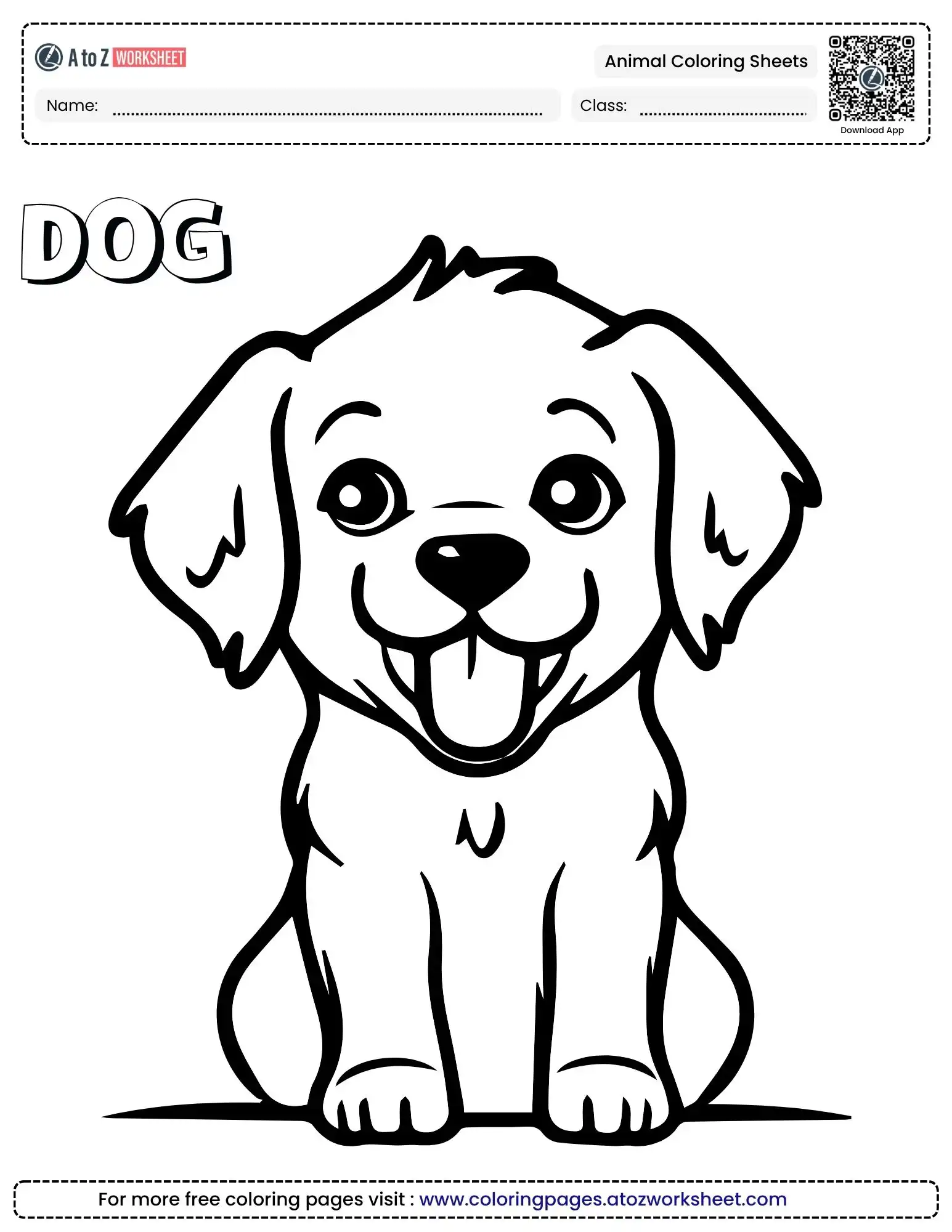animal coloring sheets showing a happy dog with its tongue out