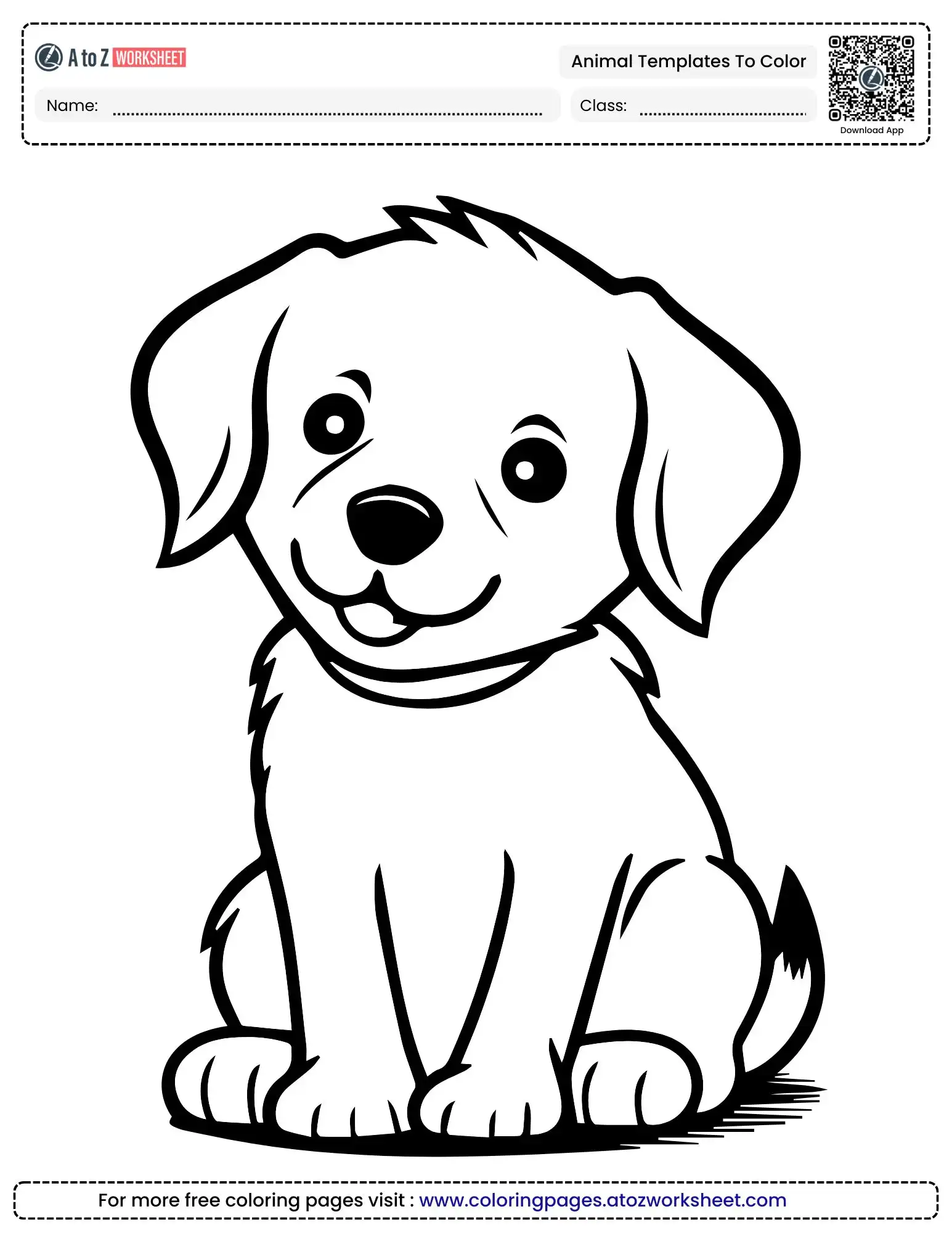 animal templates to color showing a cute sitting puppy with floppy ears