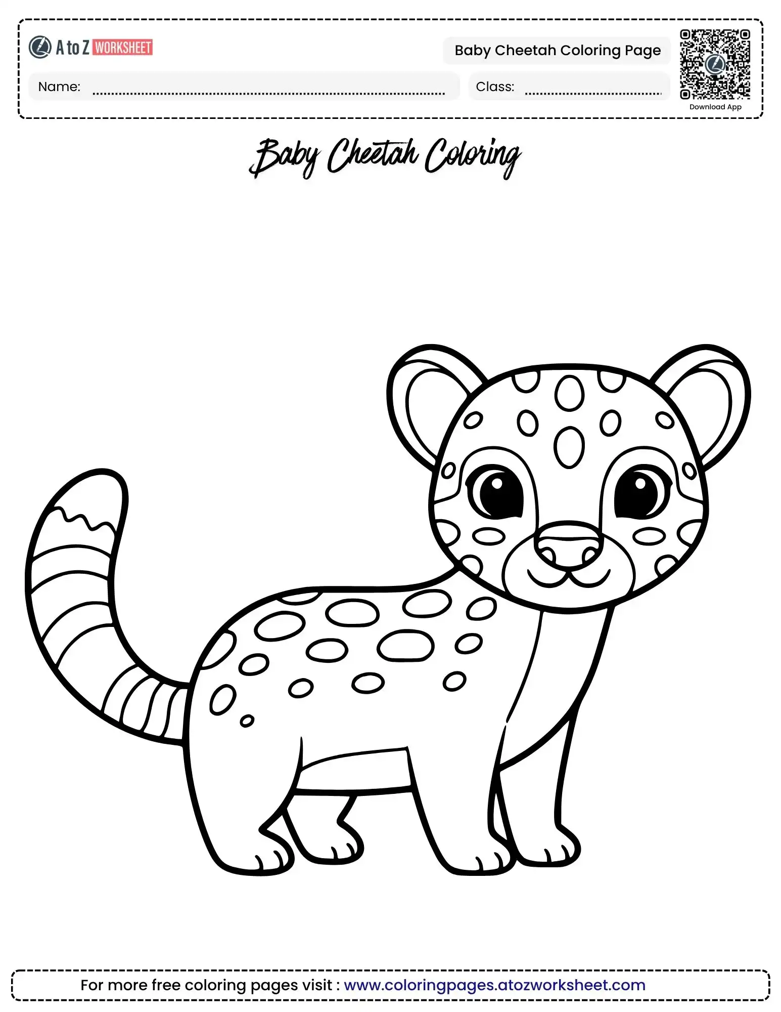 baby cheetah coloring page kids animal coloring sheet with a striped tail