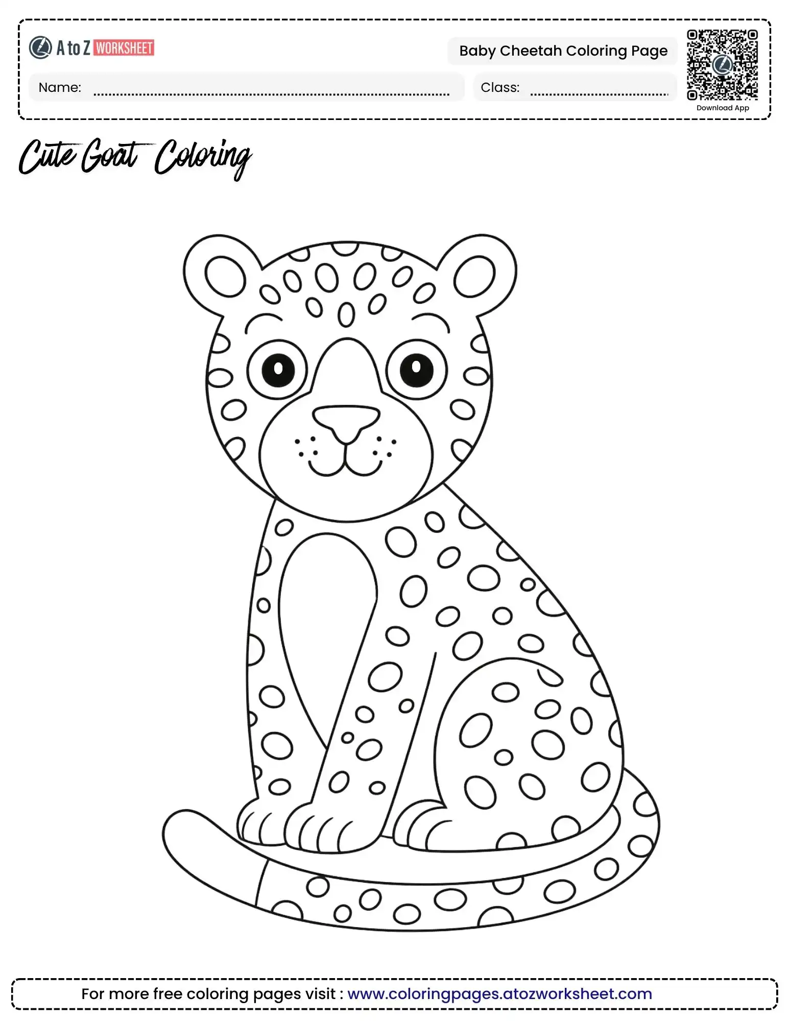 baby cheetah coloring page pdf with a sitting spotted cub for school