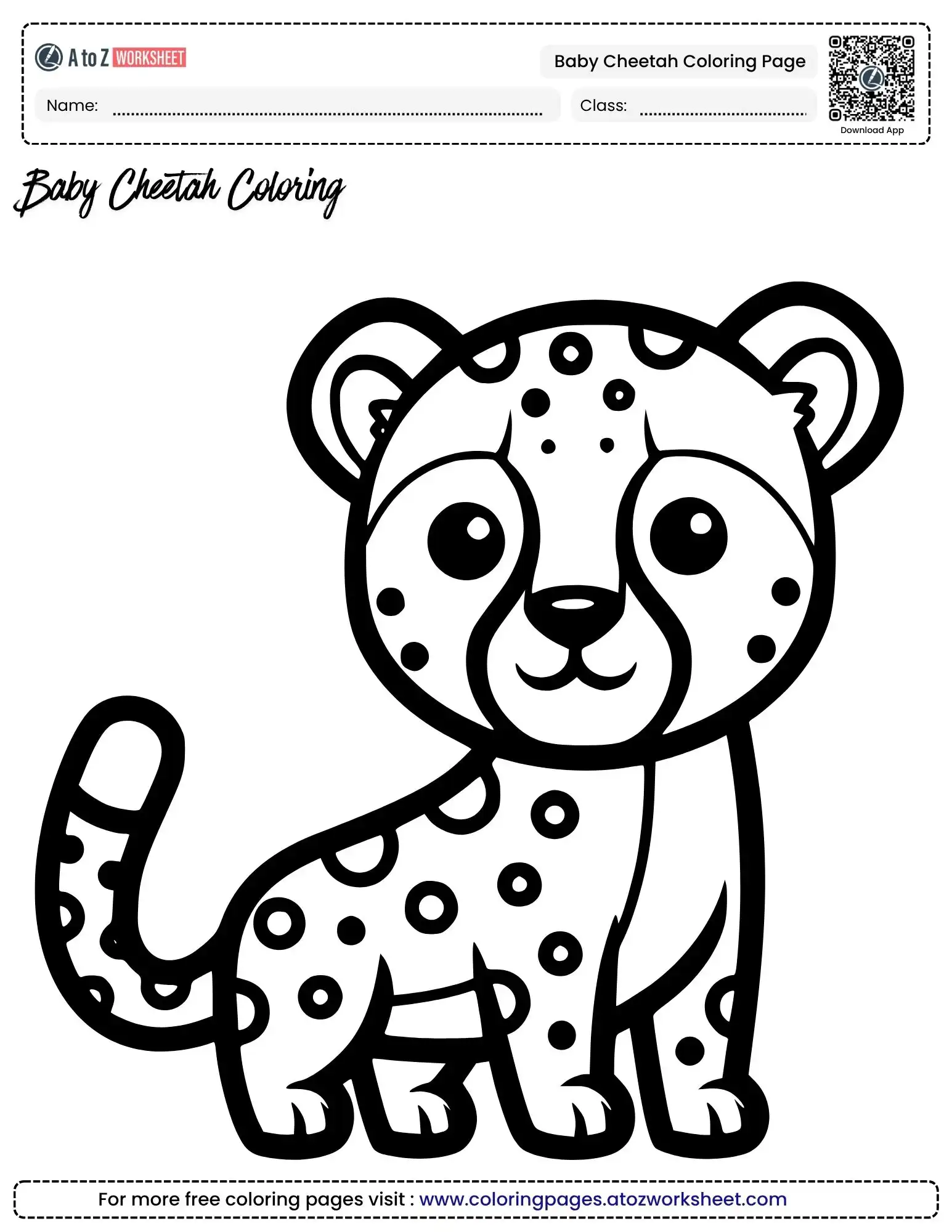 baby cheetah coloring page free animal coloring page with bold outlines
