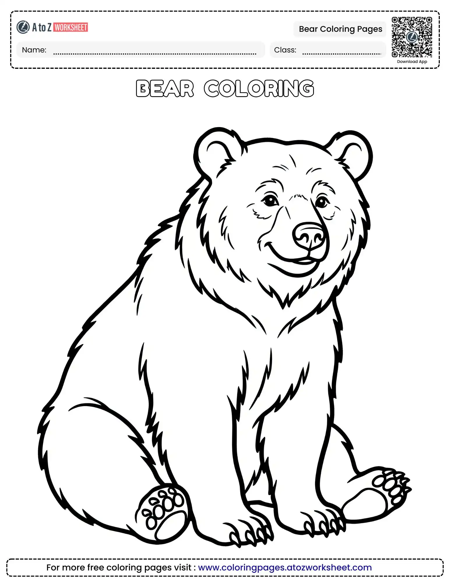 bear coloring pages featuring a large grizzly sitting down