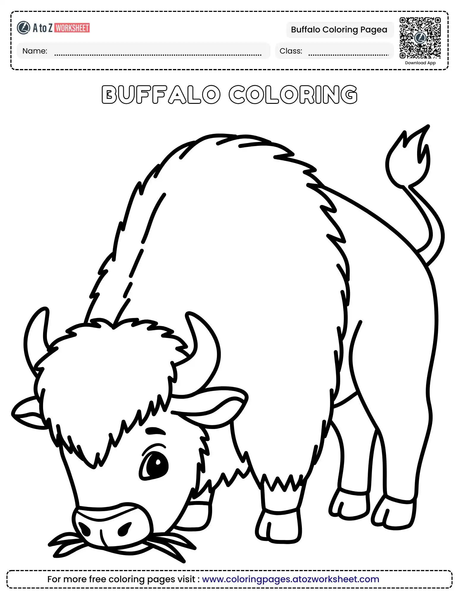 printable buffalo coloring page showing a bison grazing