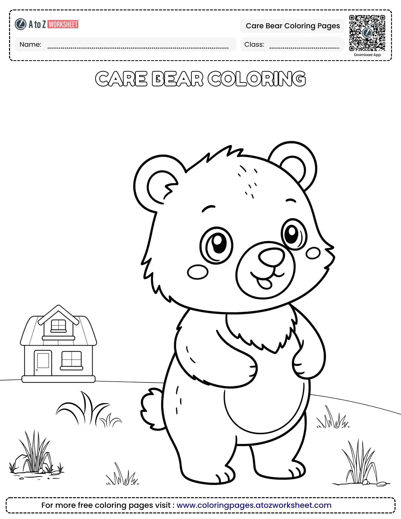 care-bear-coloring-pages-1 care bear coloring pages of a cute cub standing near a small house