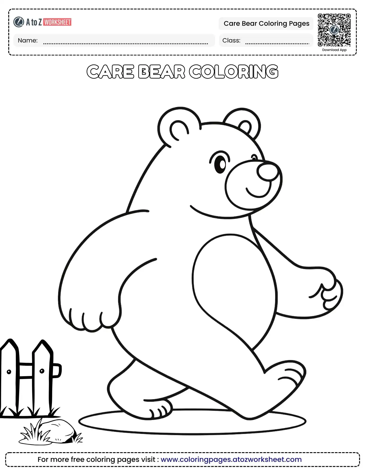 Best Care Bear Coloring Pages For Home Educational Projects 1 care bear coloring pages showing a friendly bear walking past a fence