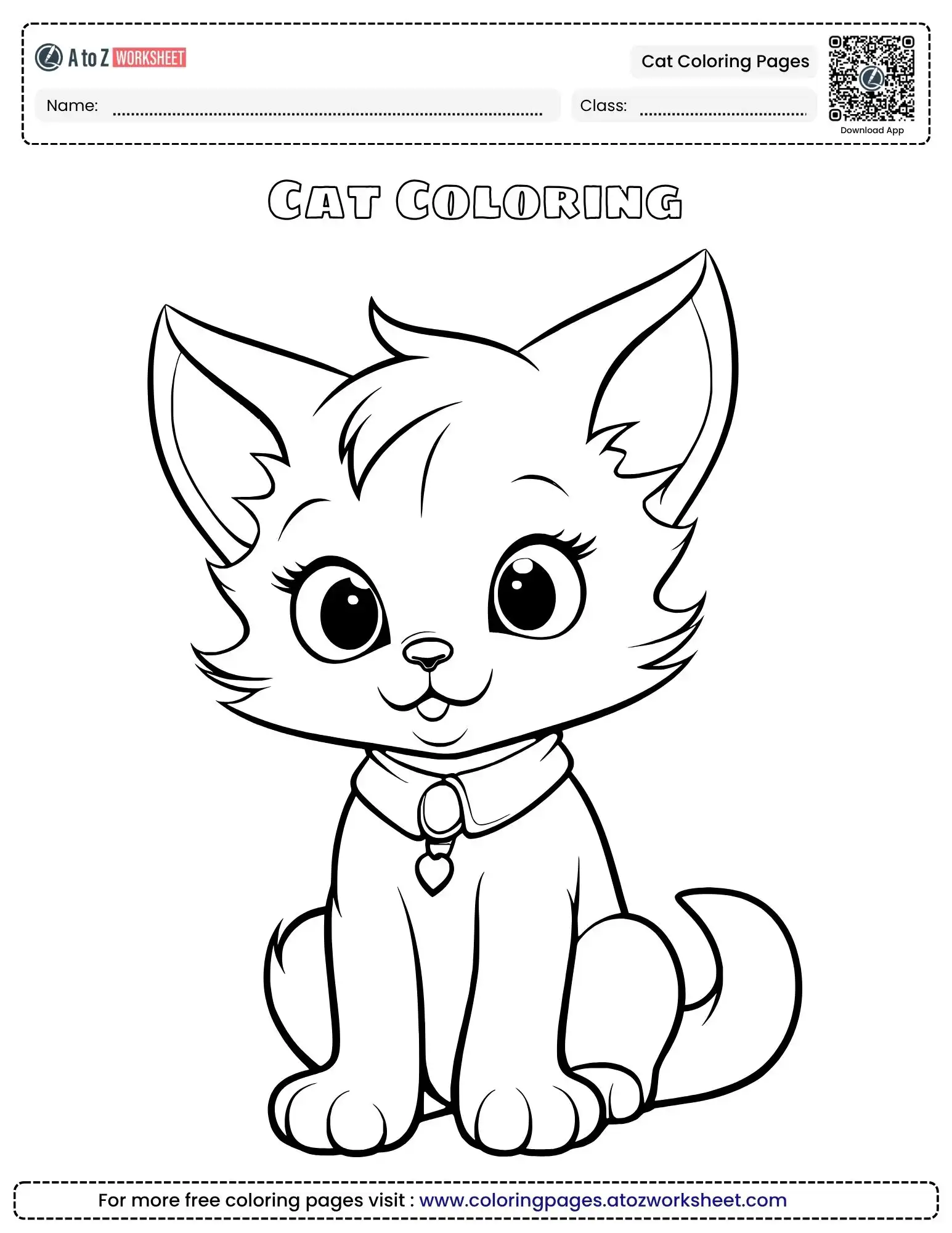 cat coloring pages showing a detailed portrait of a kitten with large expressive eyes.