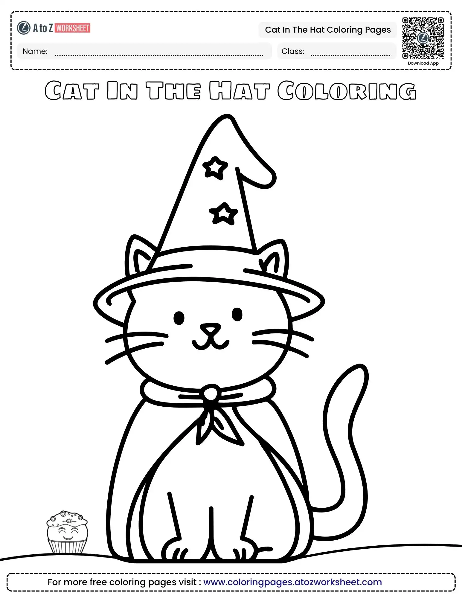 cat in the hat coloring pages featuring a cute kitten wearing a star-patterned wizard hat and cape.