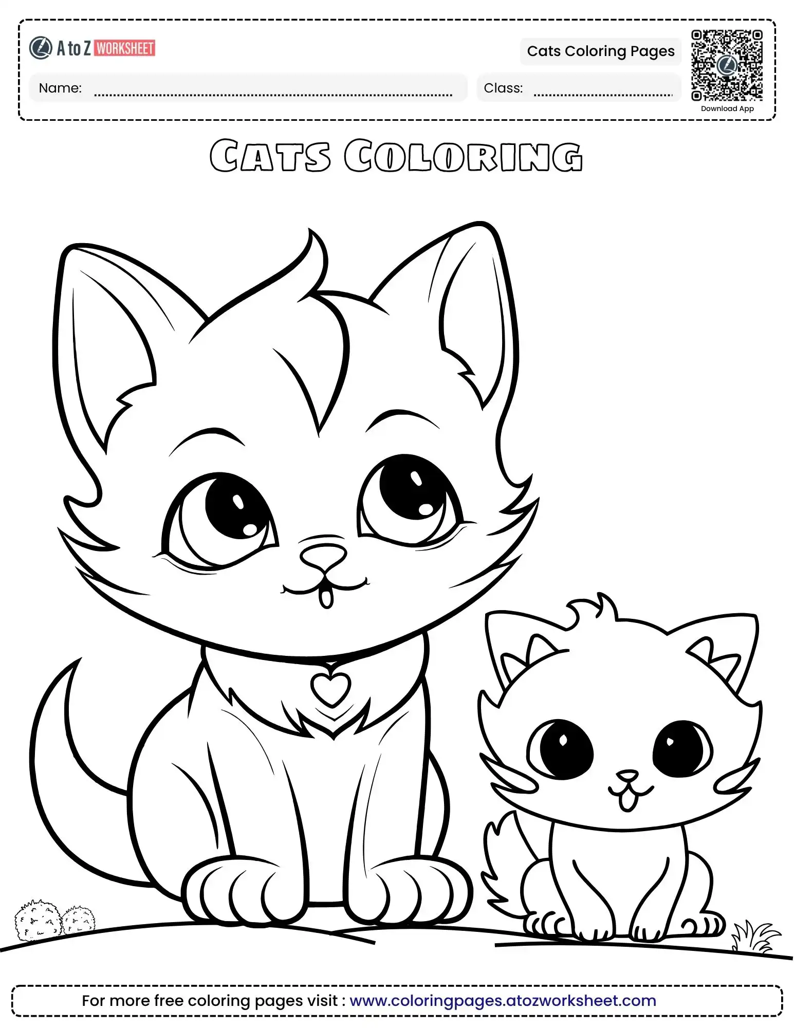 cats coloring pages featuring a large-eyed kitten sitting next to its tiny sibling.